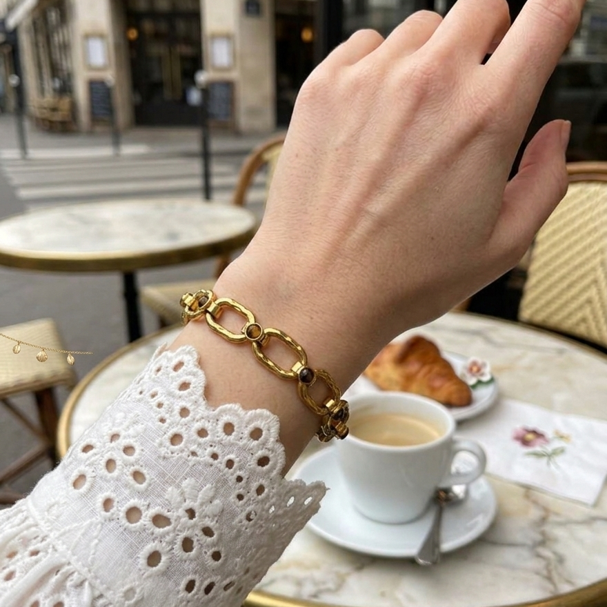 Tiger's Eye Gold Link Bracelet