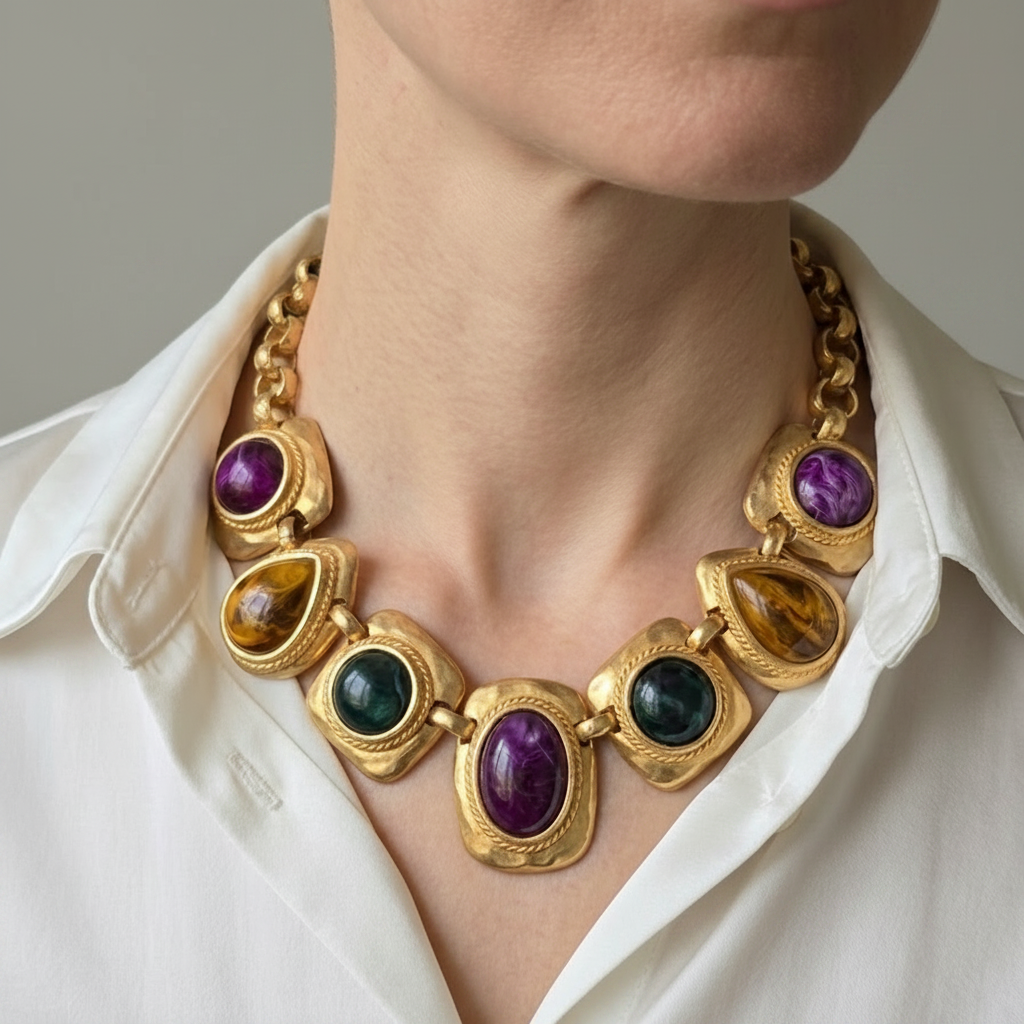 Vintage Signed Coro Necklace with Cabochons