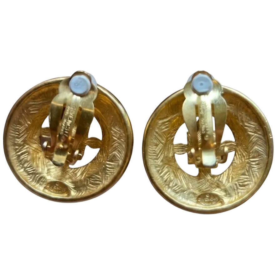 Vintage Gold Earrings with Square Purple Stone and Crystal Accents