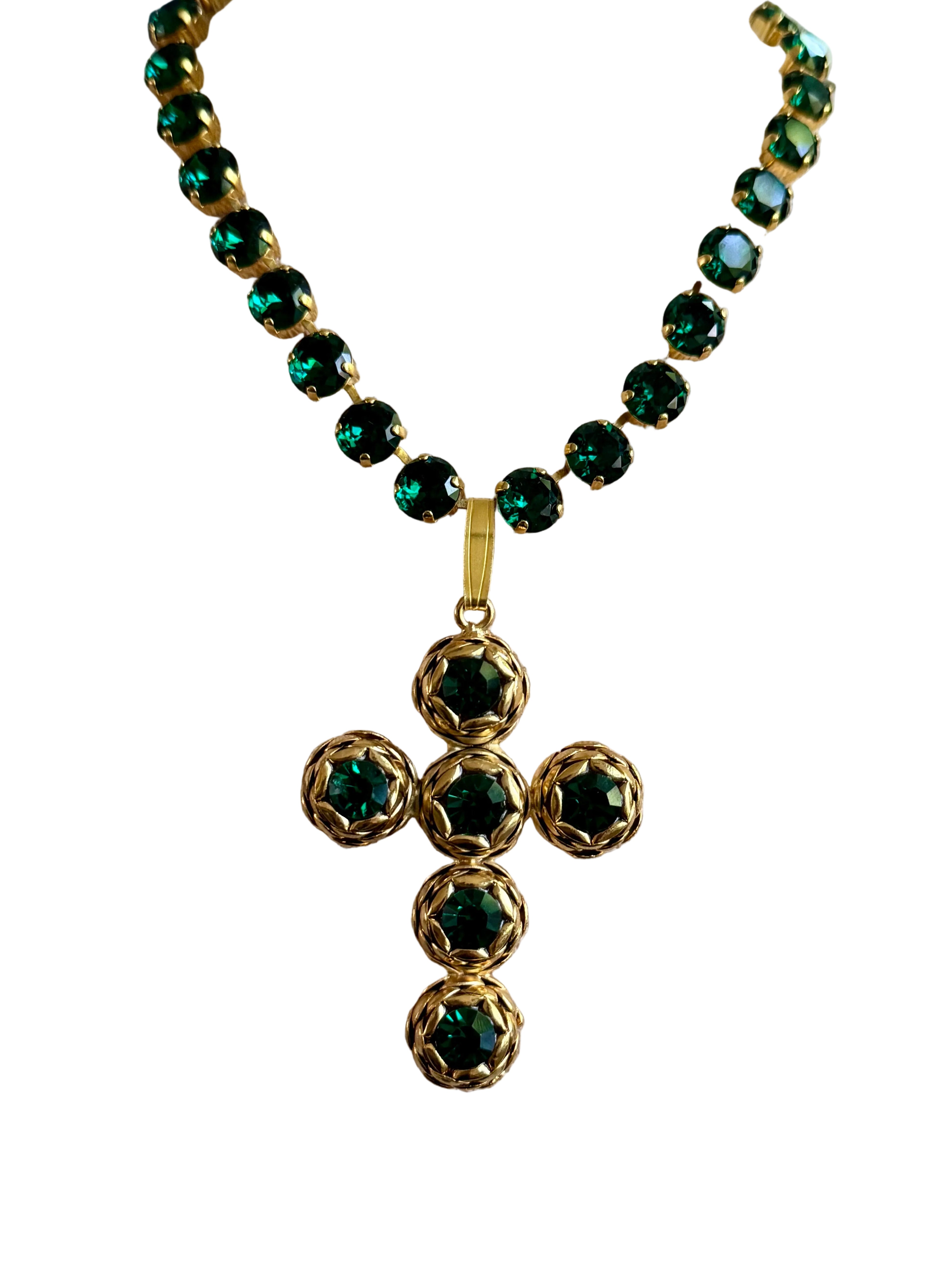 Italian Gold & Crystal Cross Pendant