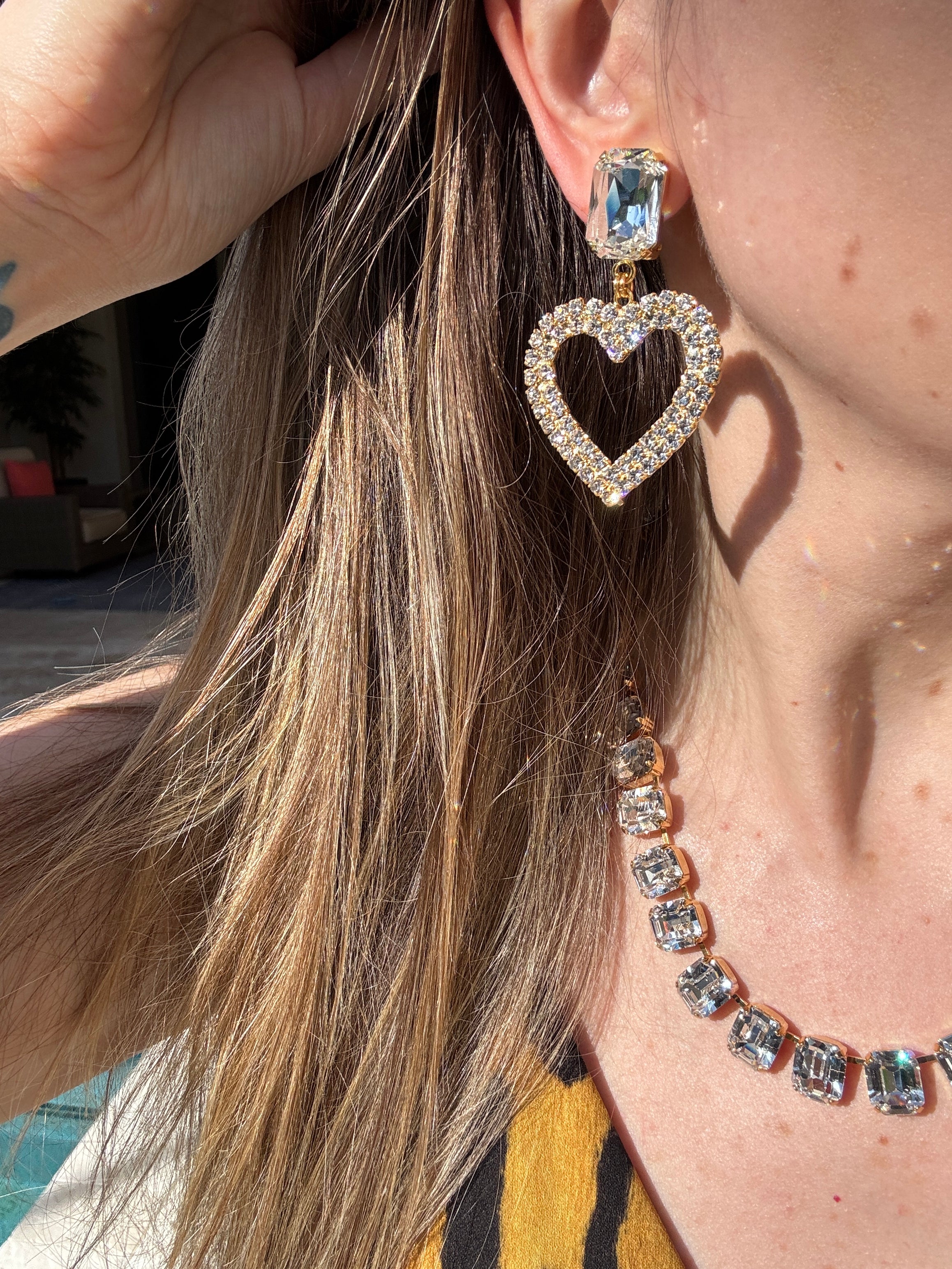 Diamond Crystal Heart Earrings