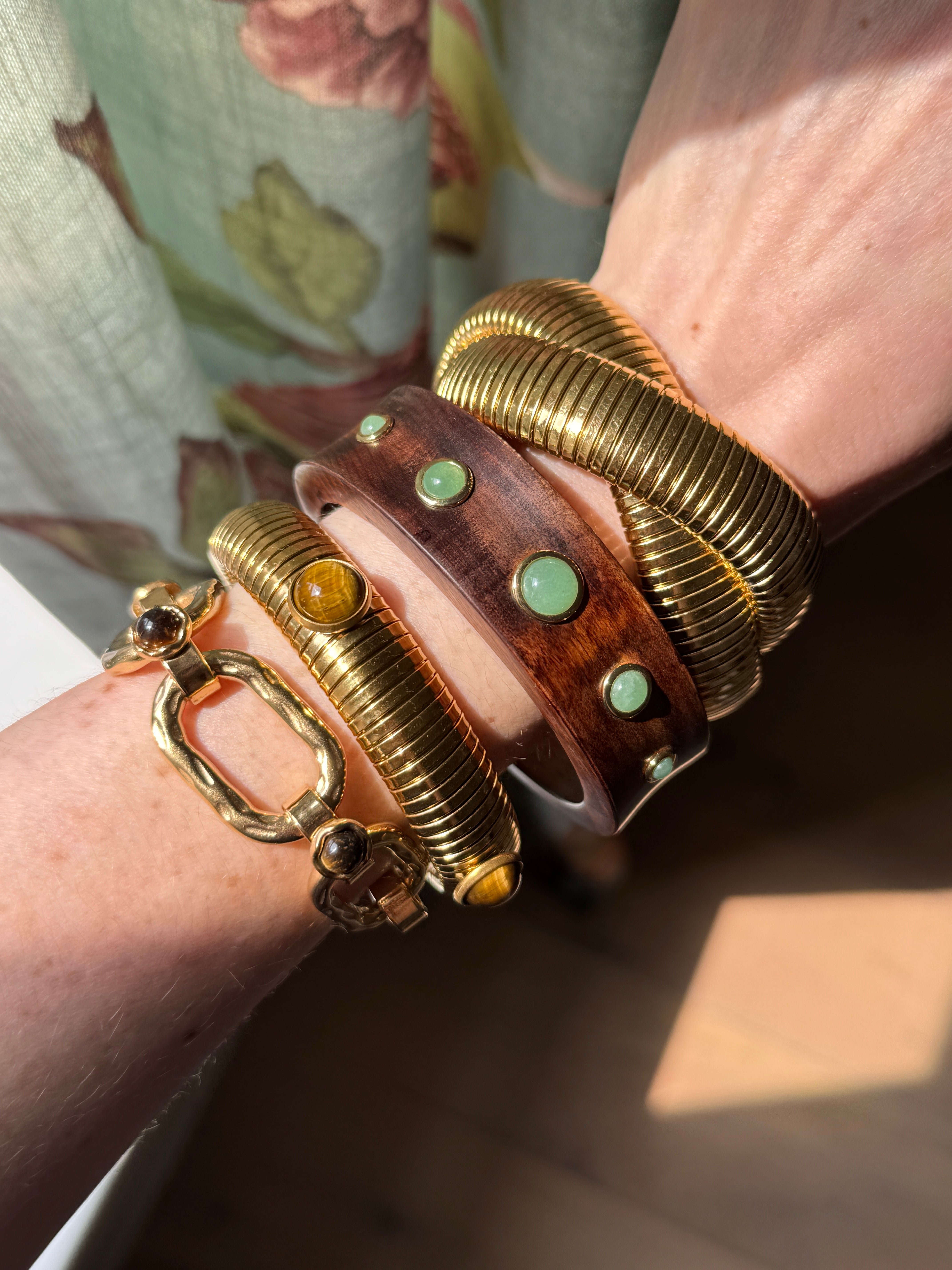 Rosewood & Aventurine Stone Cuff