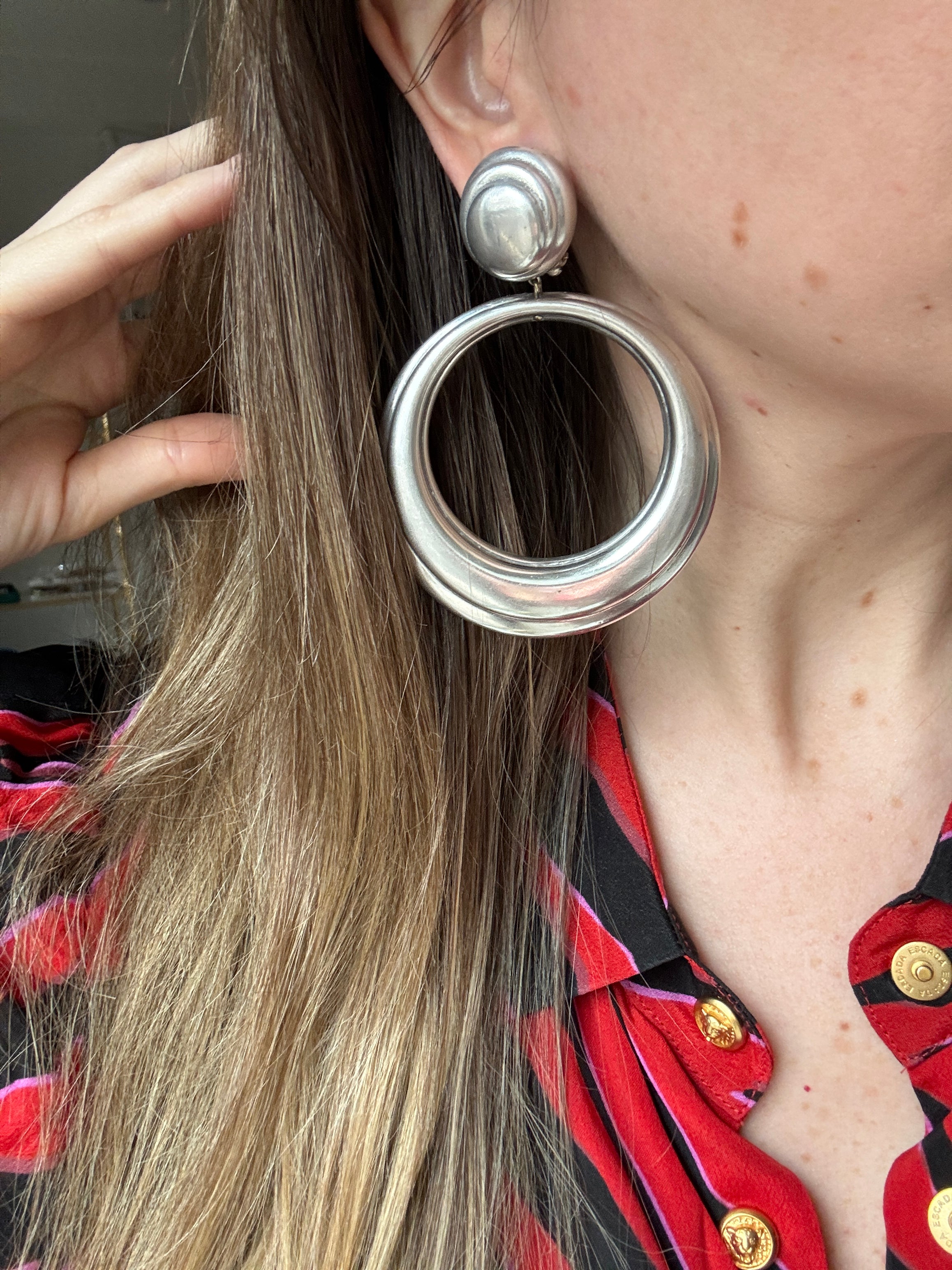 French 80s Large Sterling Silver Hoops