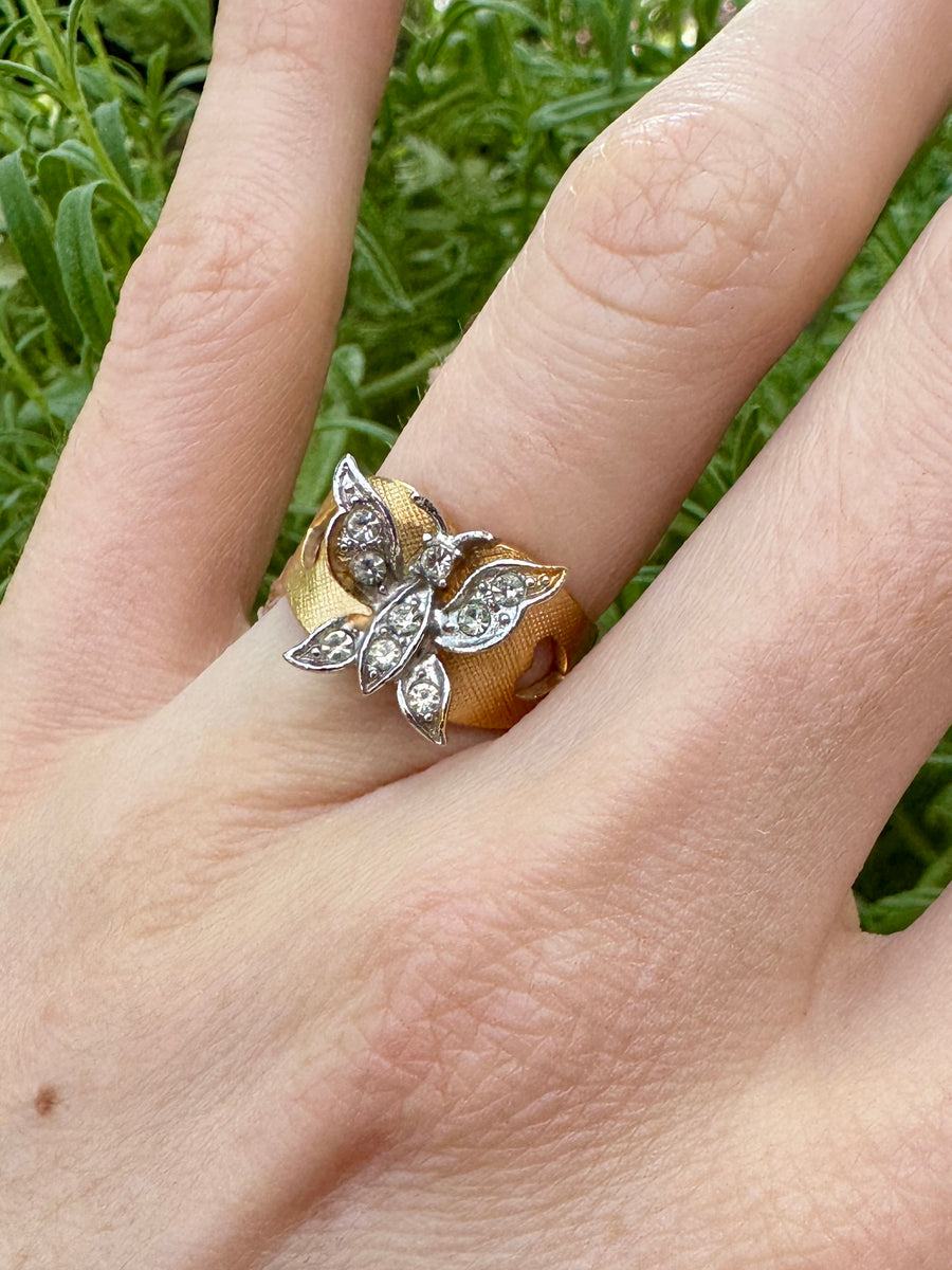 Vintage Crystal Butterfly Ring Size 5