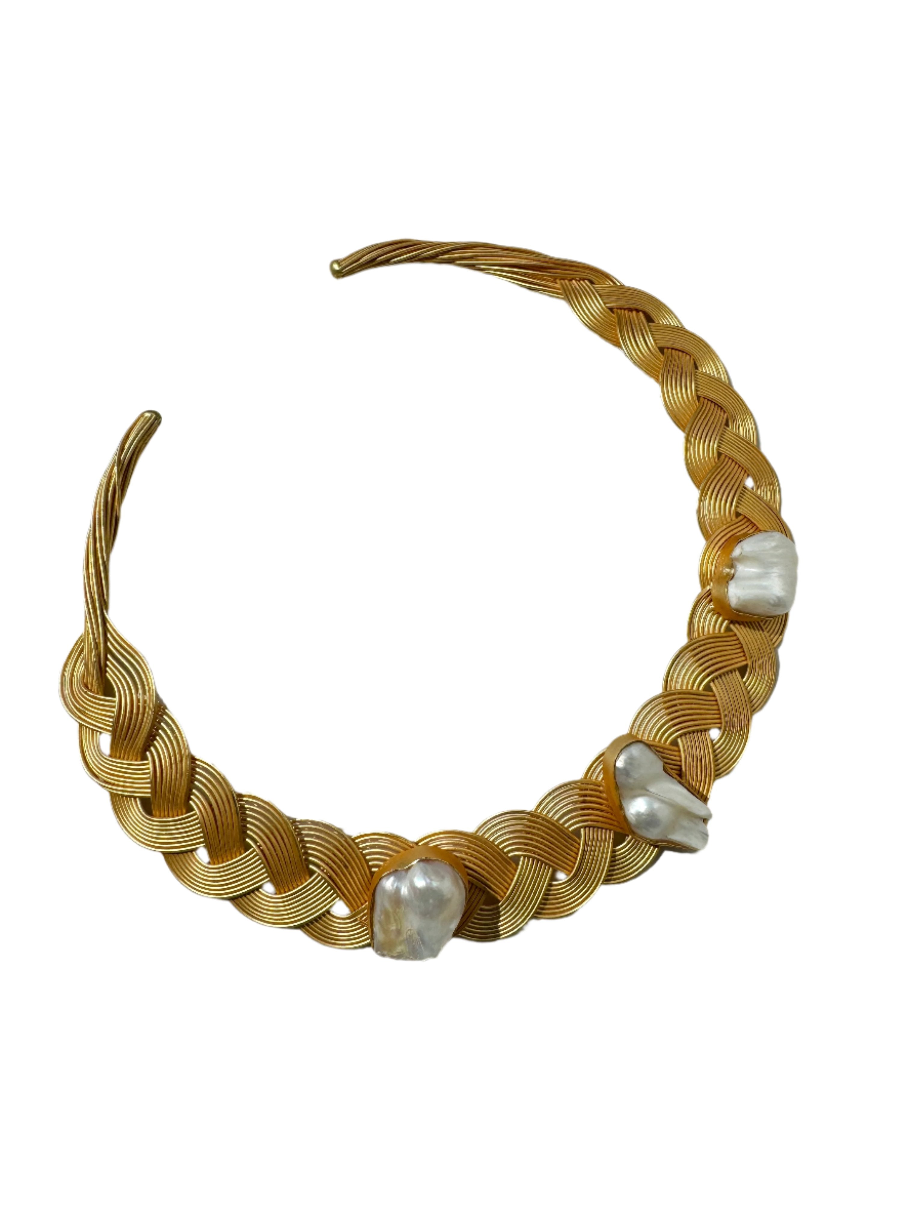 Baroque Pearl Gold Woven Collar Necklace