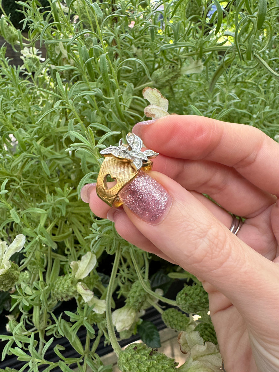 Vintage Crystal Butterfly Ring Size 5