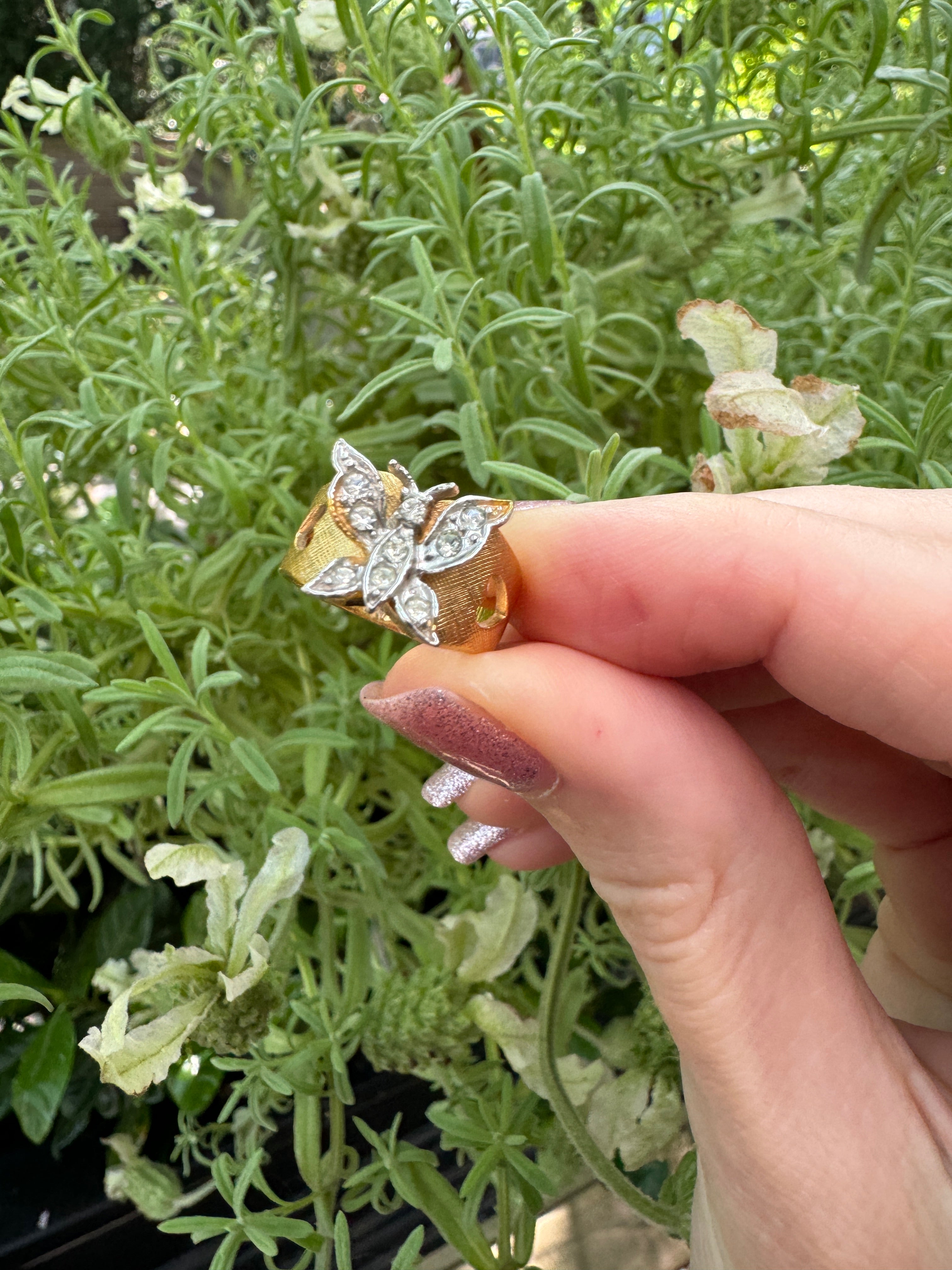 Vintage Crystal Butterfly Ring Size 5