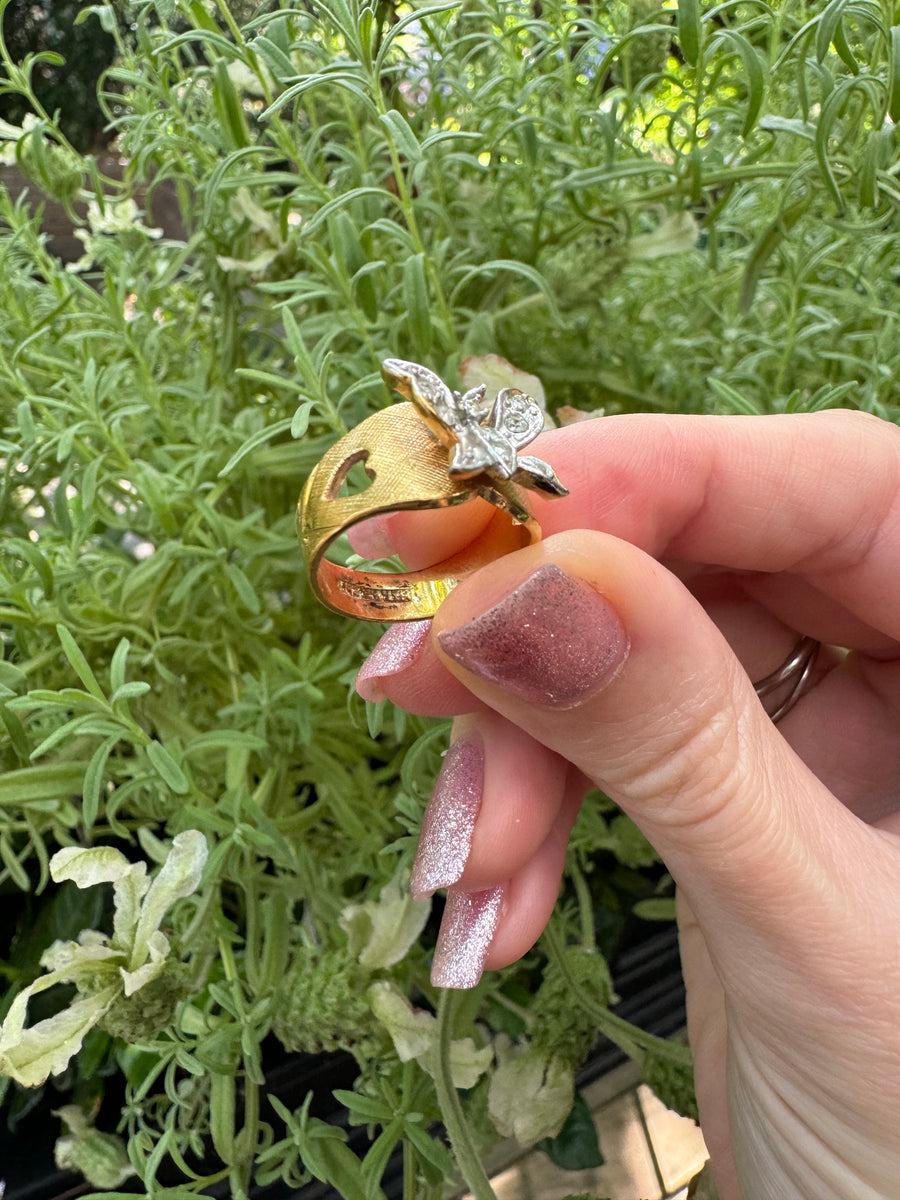 Vintage Crystal Butterfly Ring Size 5