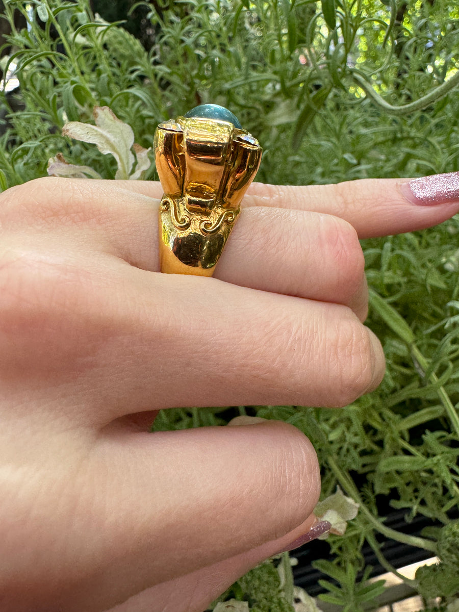 Vintage French Vessel Gold Ring Size 5.5