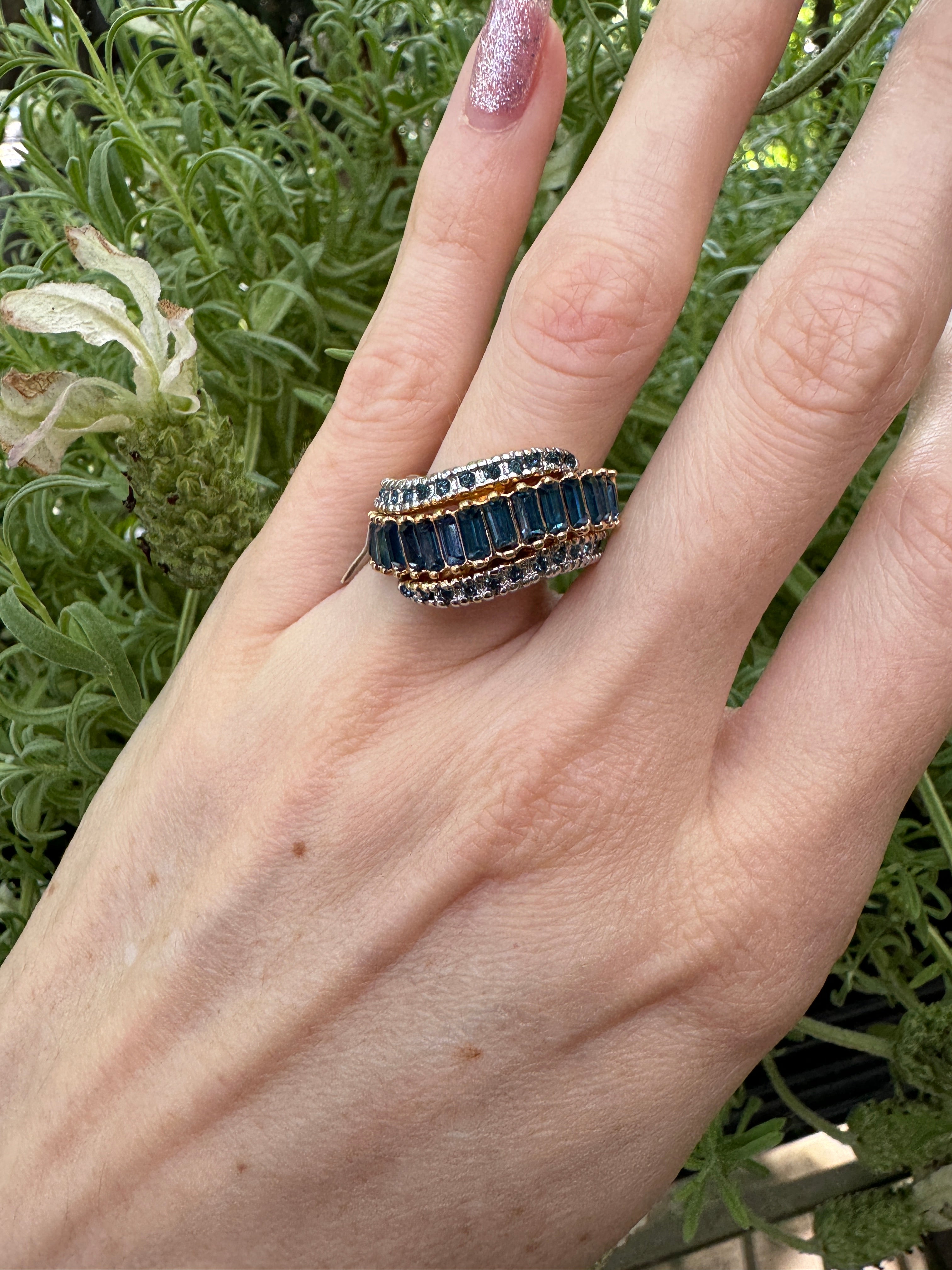 Blue Crystal Wave Ring Size 5