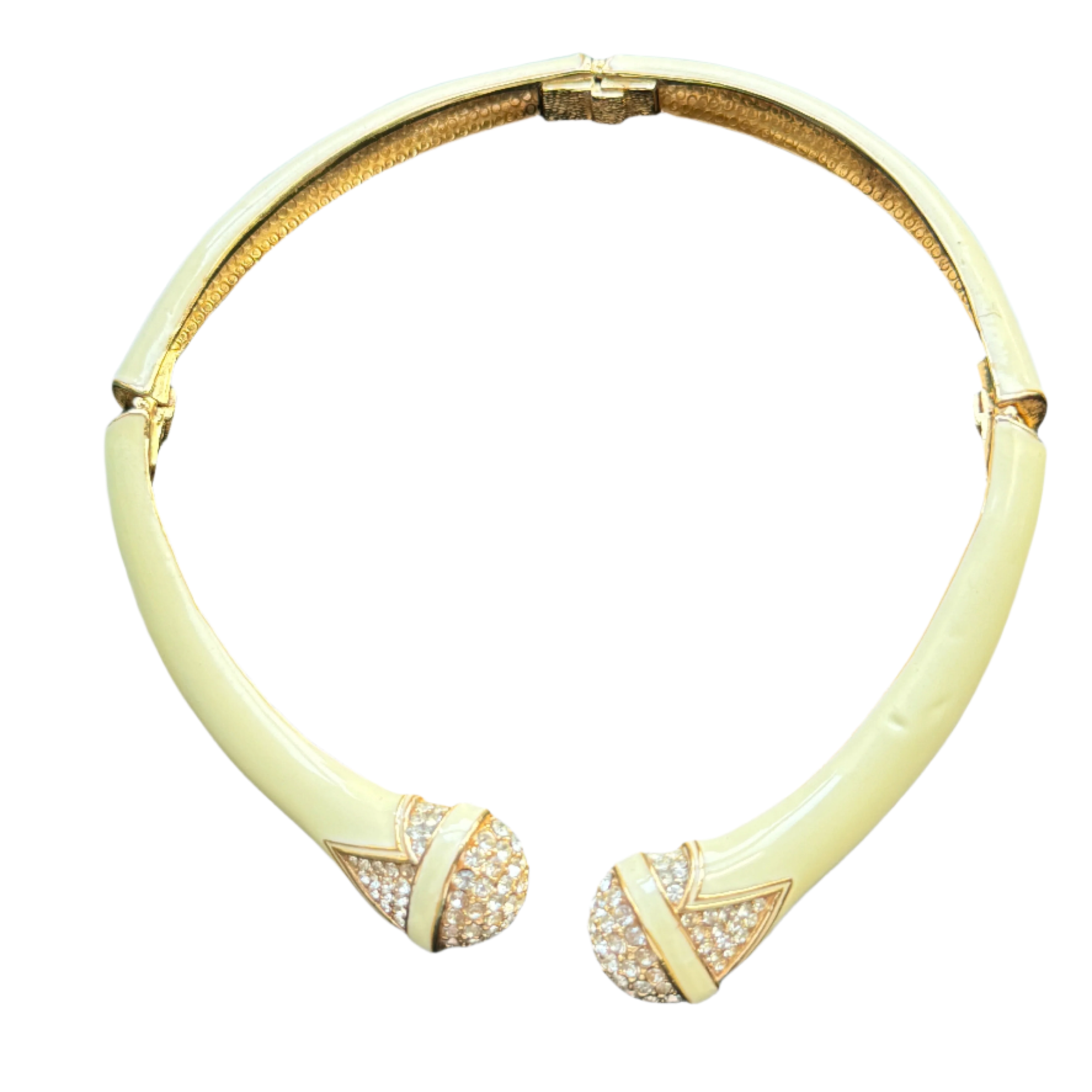 Designer Ciner Cream Enamel Crystal Collar Necklace