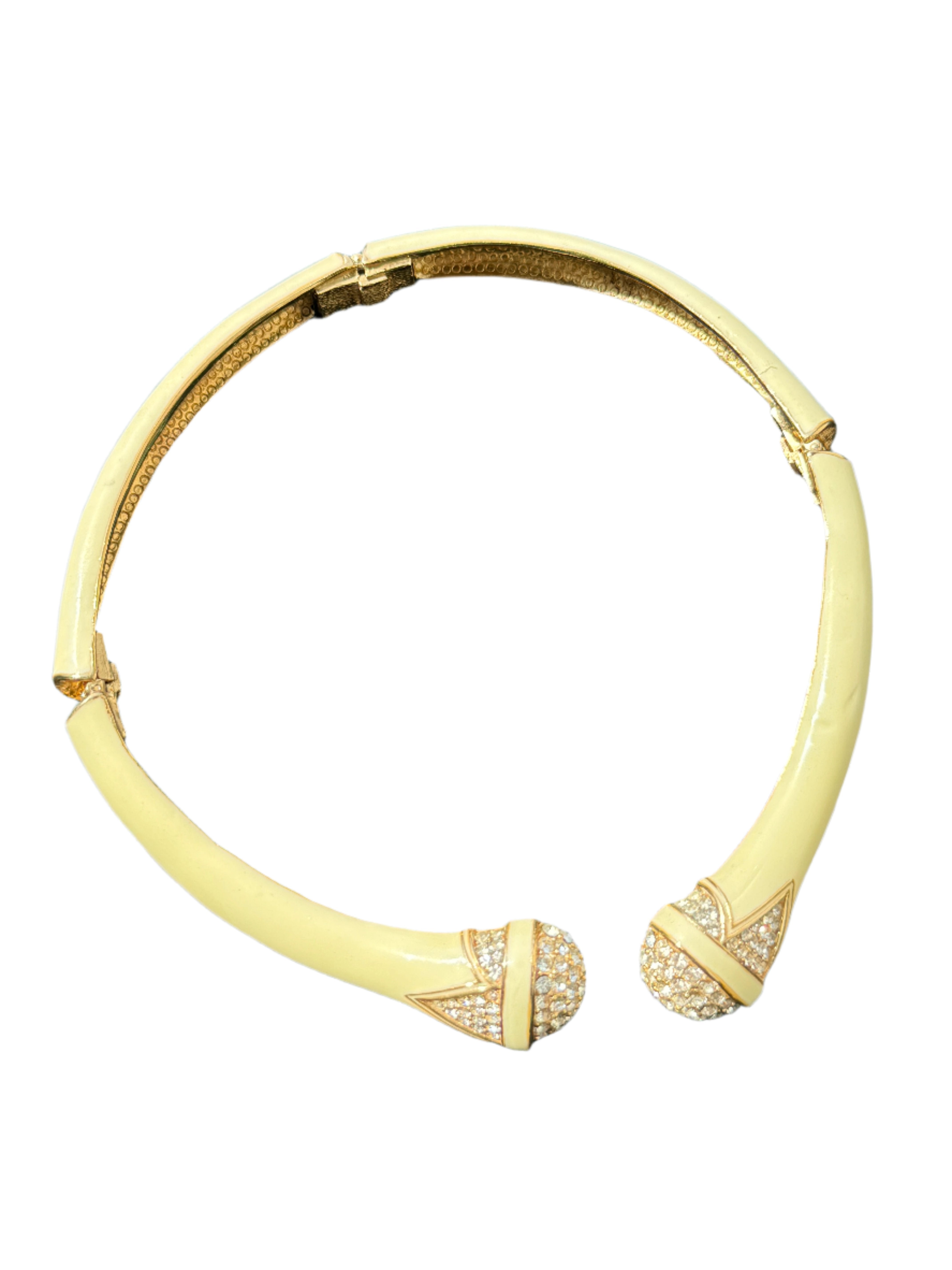 Designer Ciner Cream Enamel Crystal Collar Necklace