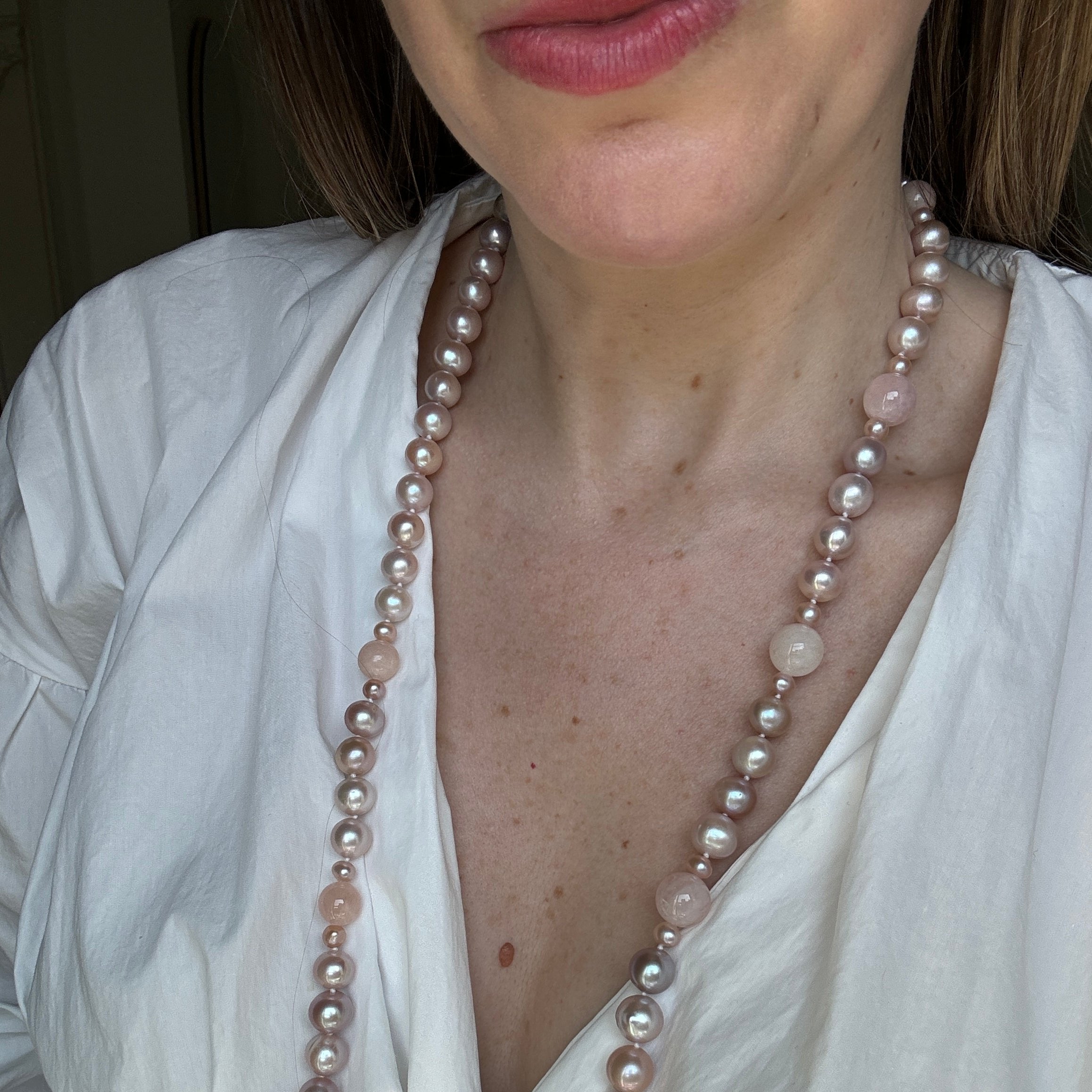 Genuine Pink Pearl and Rose Quartz Necklace