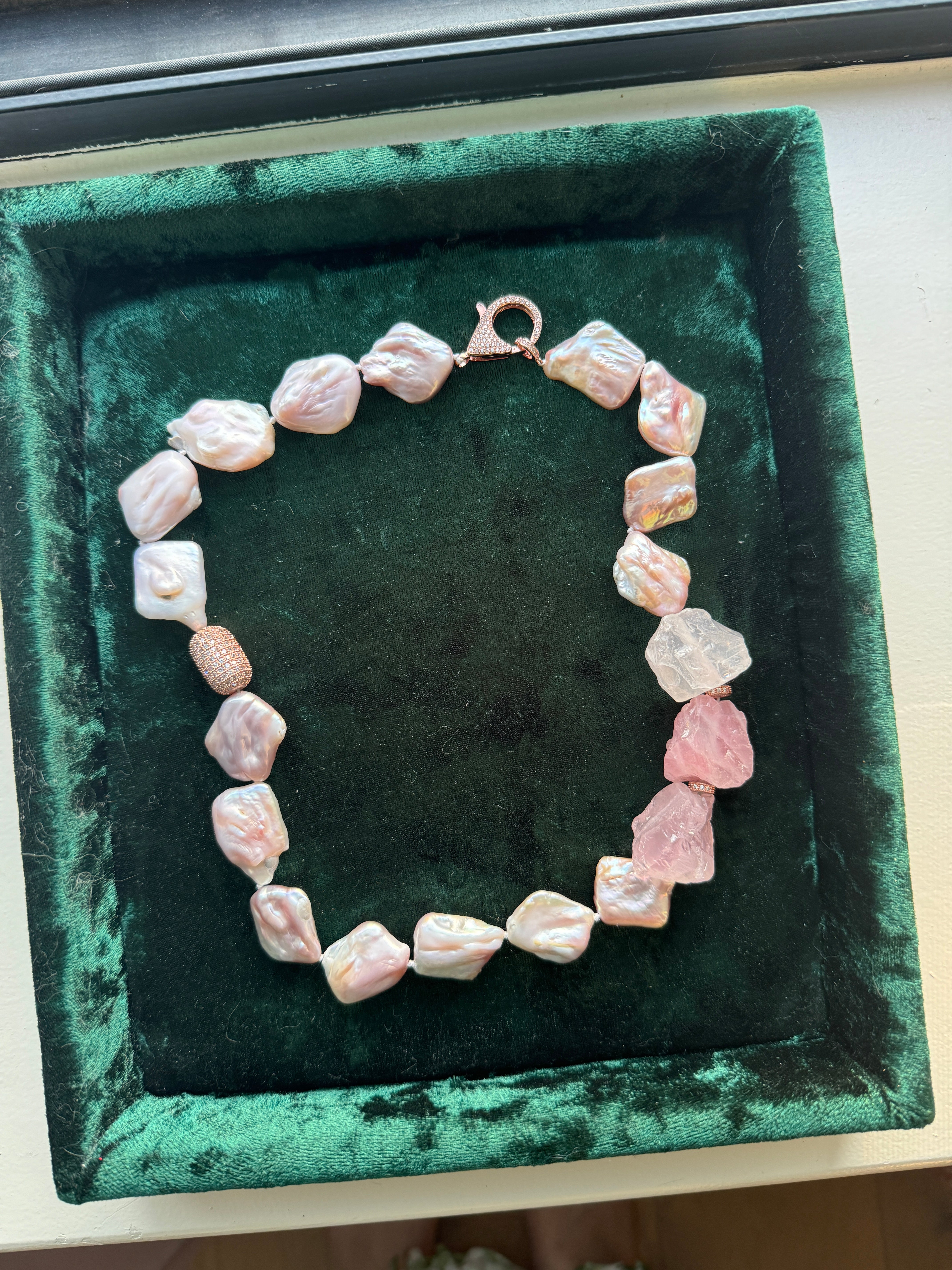 Rose Quartz and Pink Baroque Pearl Necklace