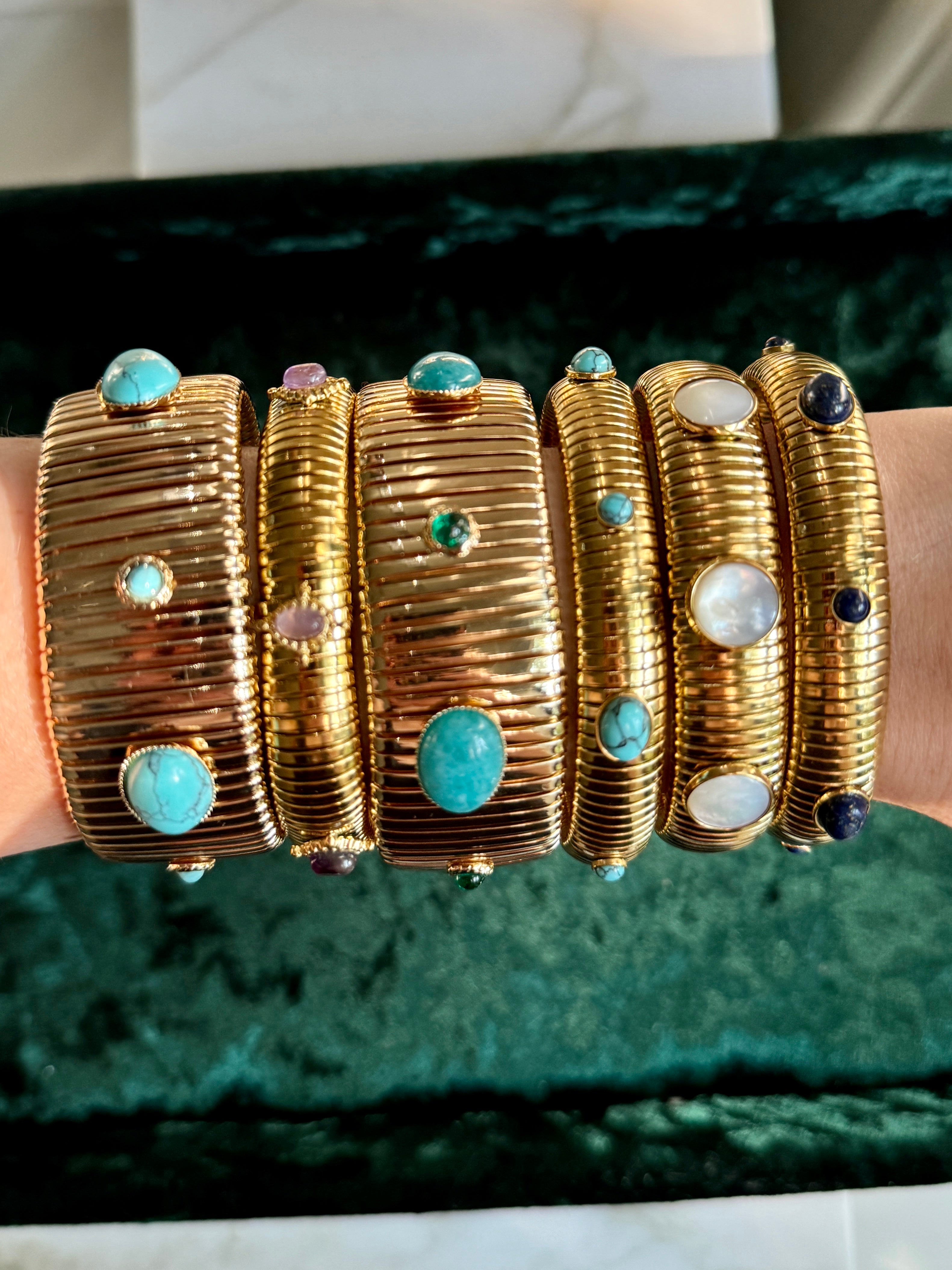 Turquoise and Gold Omega Bracelet