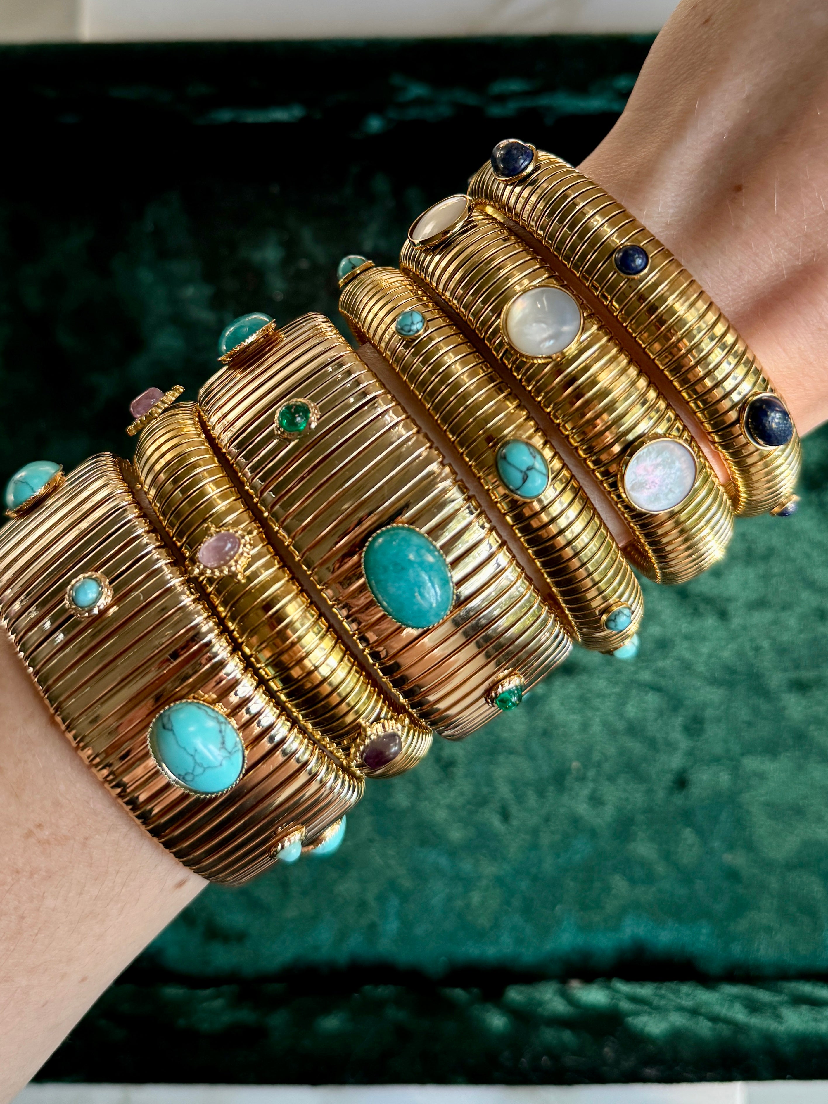 Turquoise and Gold Omega Bracelet