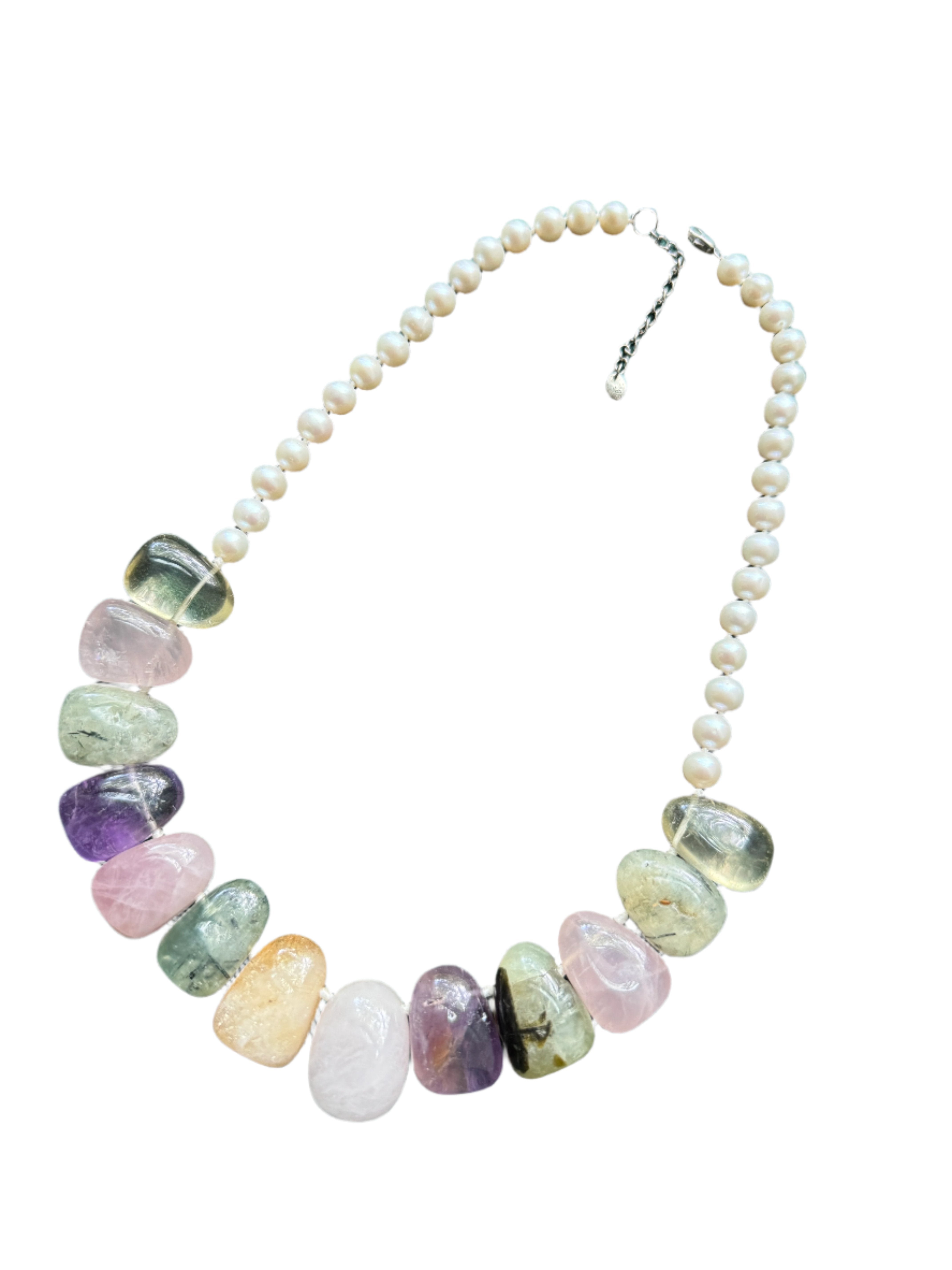 Genuine Pearl and Amethyst Rose Quartz Necklace