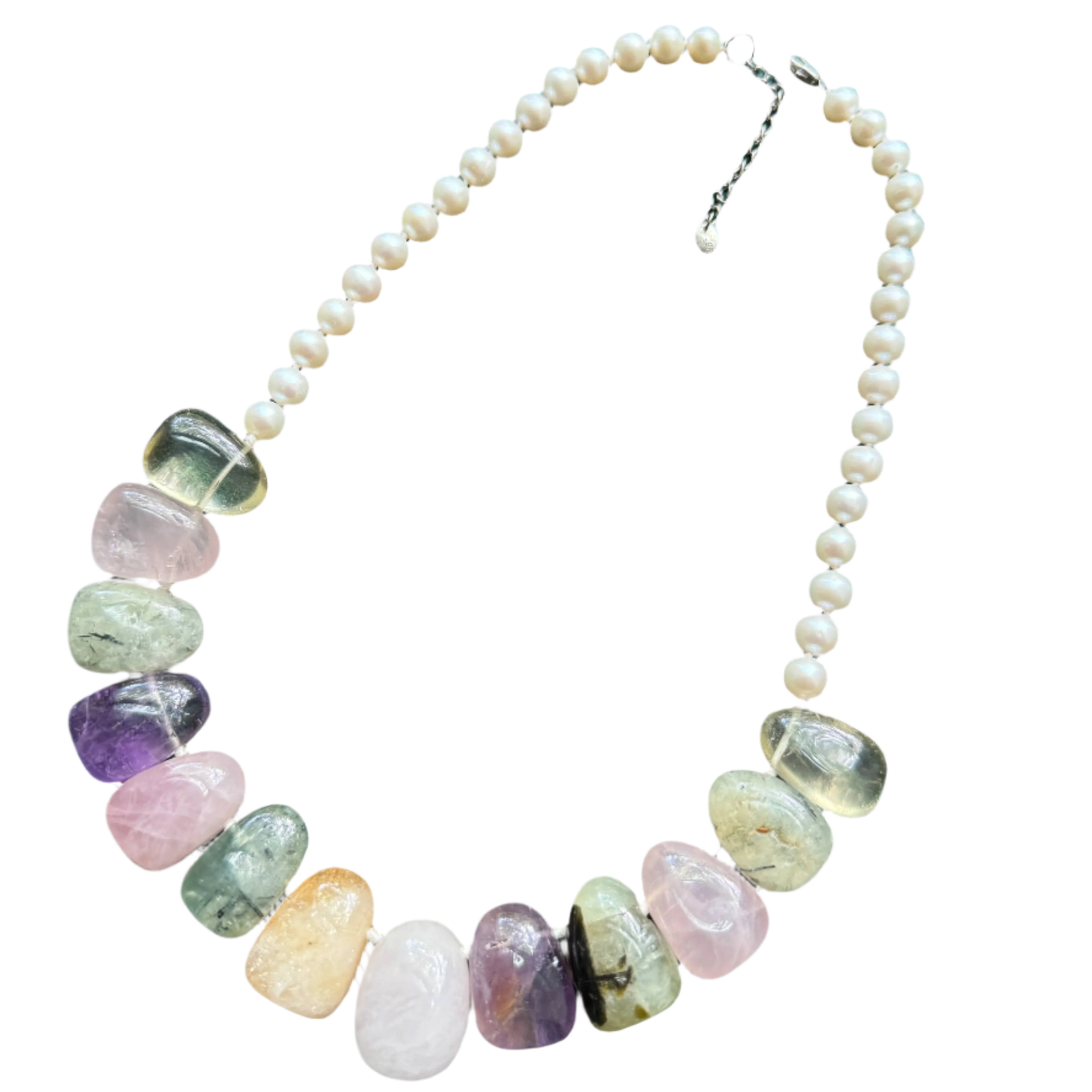 Genuine Pearl and Amethyst Rose Quartz Necklace