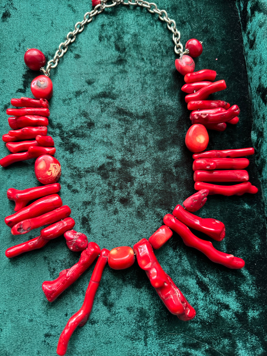 Huge Genuine Red Coral Statement Necklace