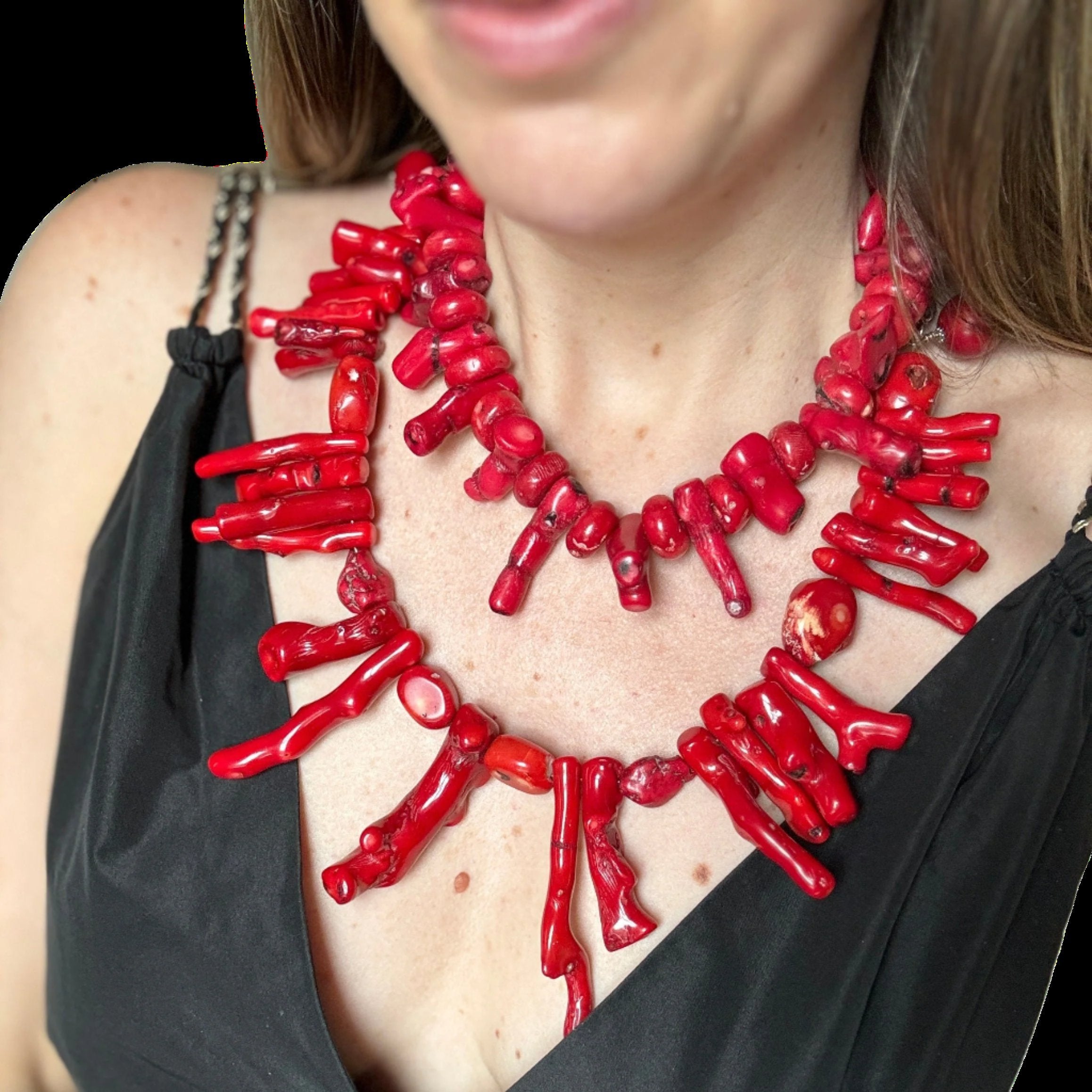 90s Genuine Red Coral Statement Necklace