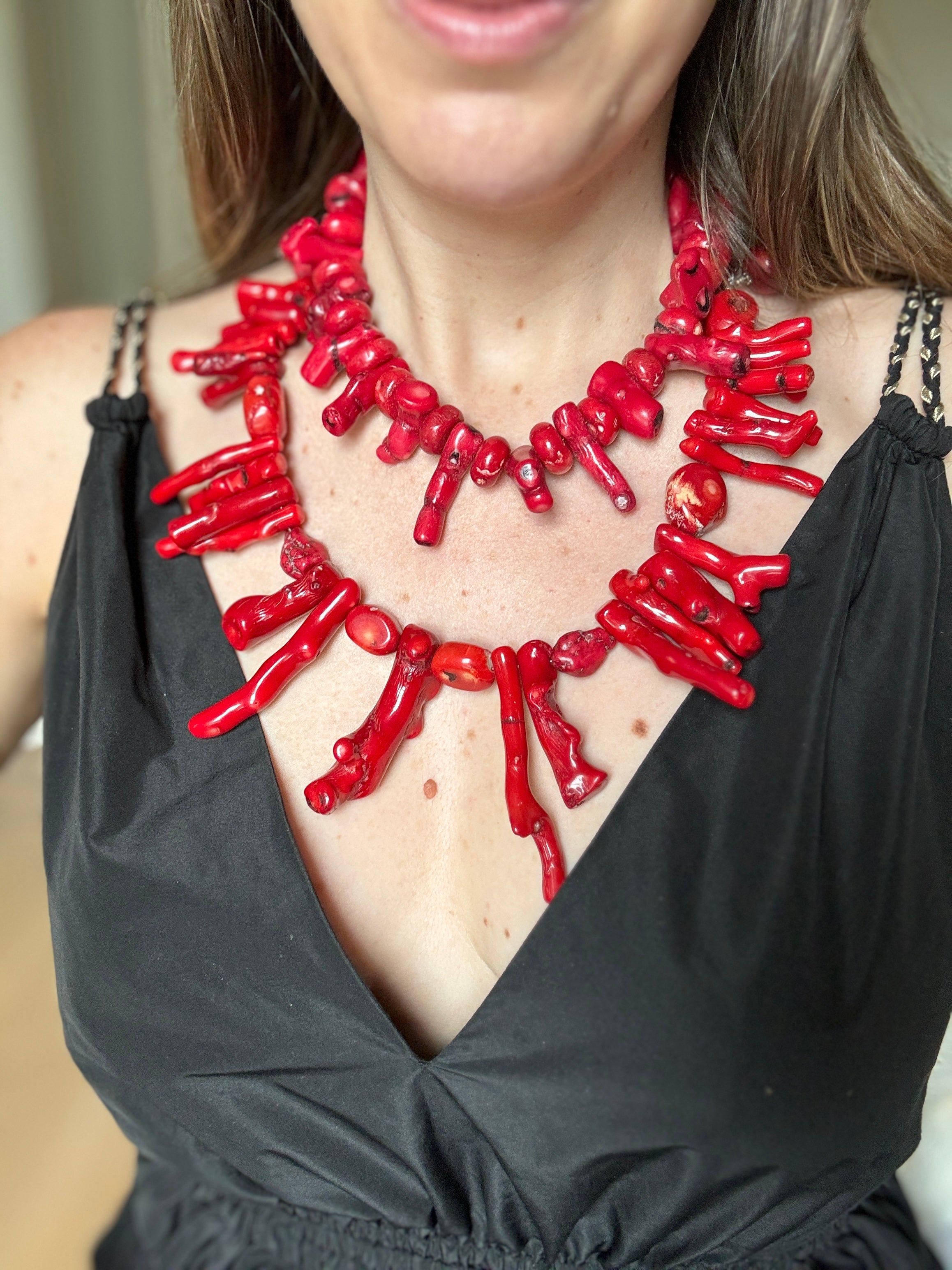 90s Genuine Red Coral Statement Necklace