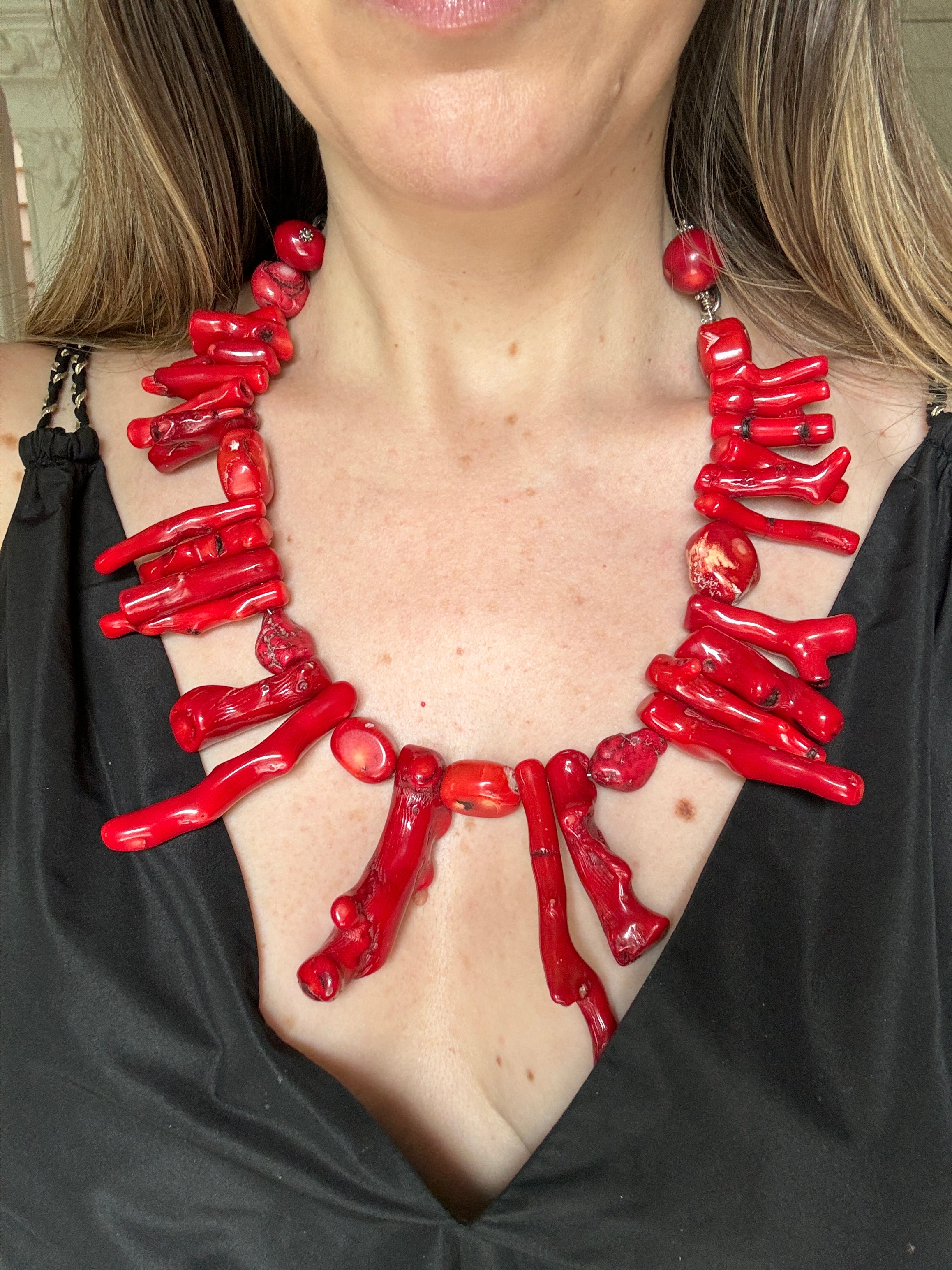 90s Genuine Red Coral Statement Necklace