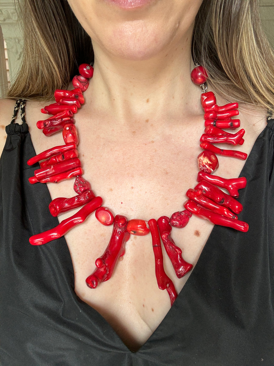 Huge Genuine Red Coral Statement Necklace