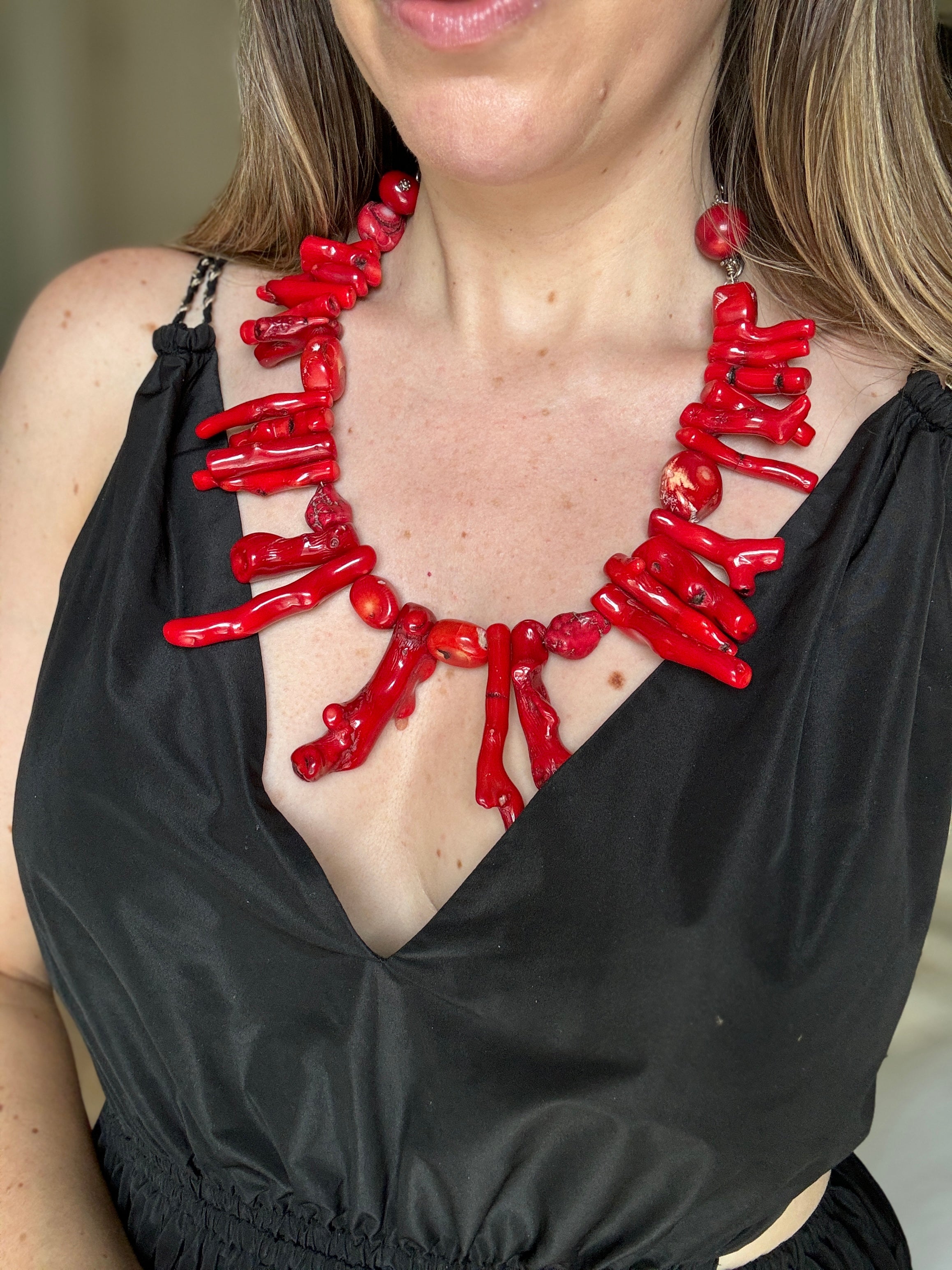 90s Genuine Red Coral Statement Necklace