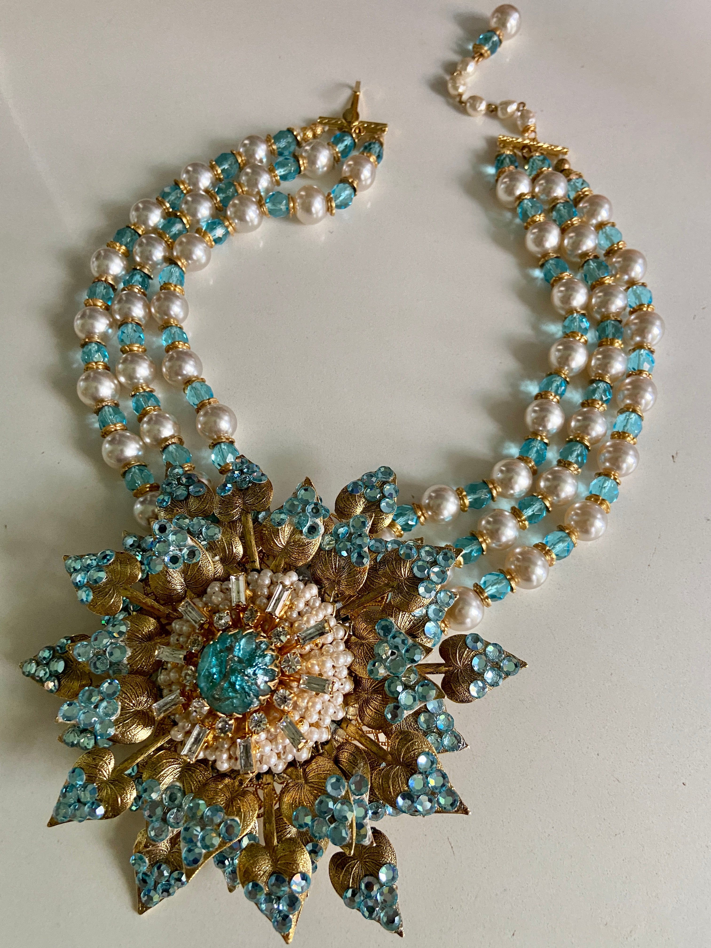 Haute Couture Lawrence VRBA Pearl Necklace, Brooch, and Earrings Set