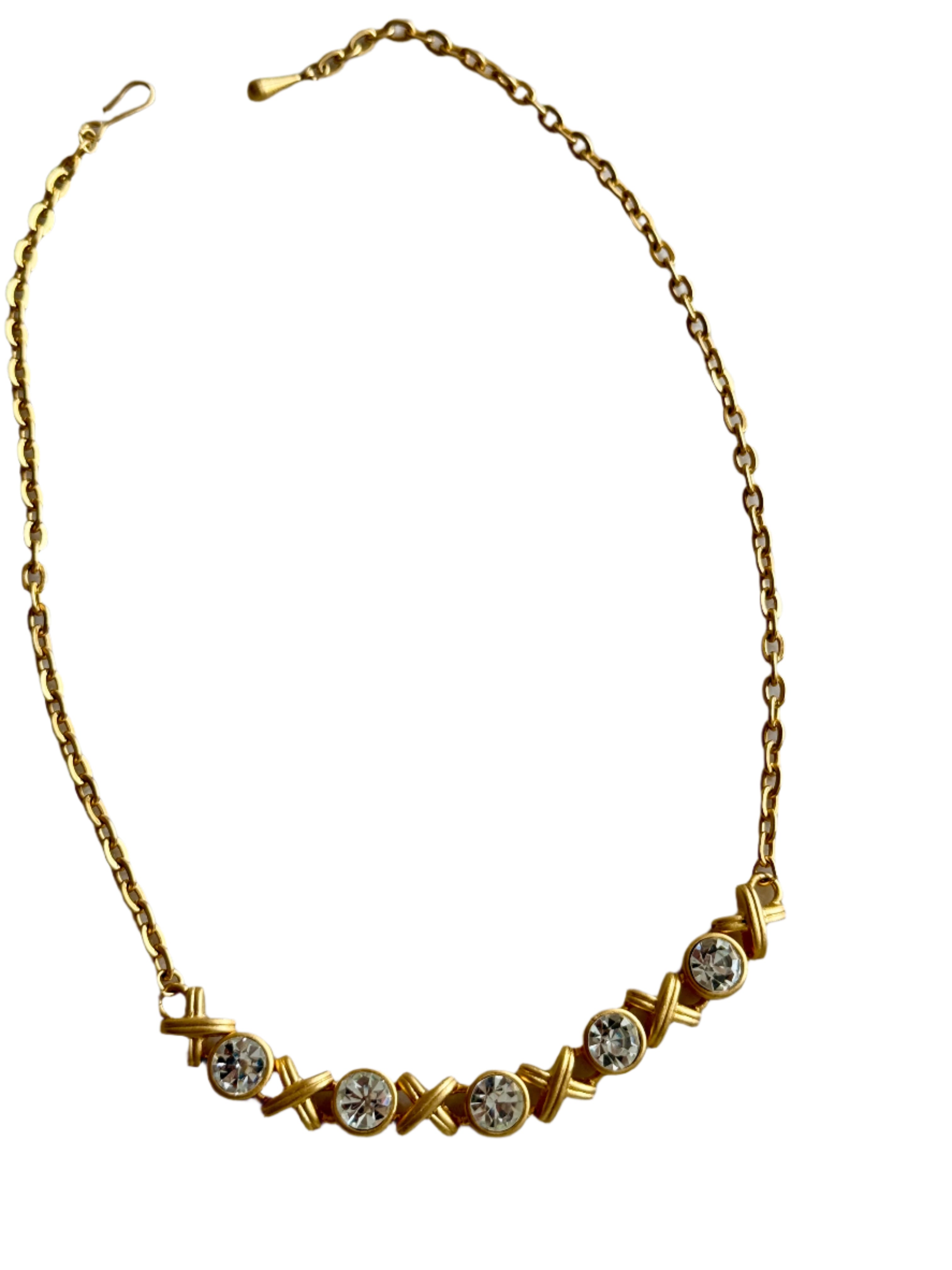 90s Brushed Gold Crystal XOXO Necklace