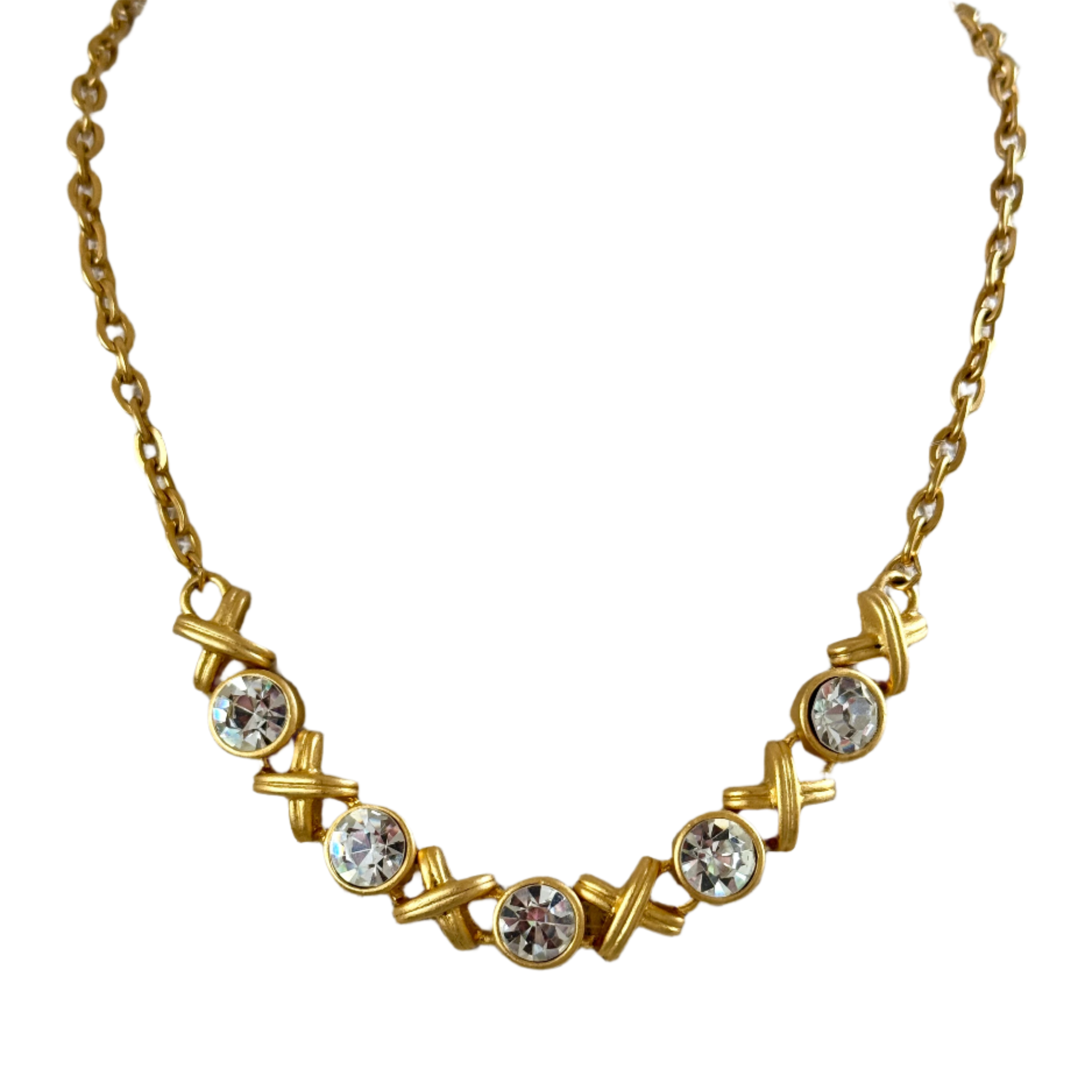 90s Brushed Gold Crystal XOXO Necklace