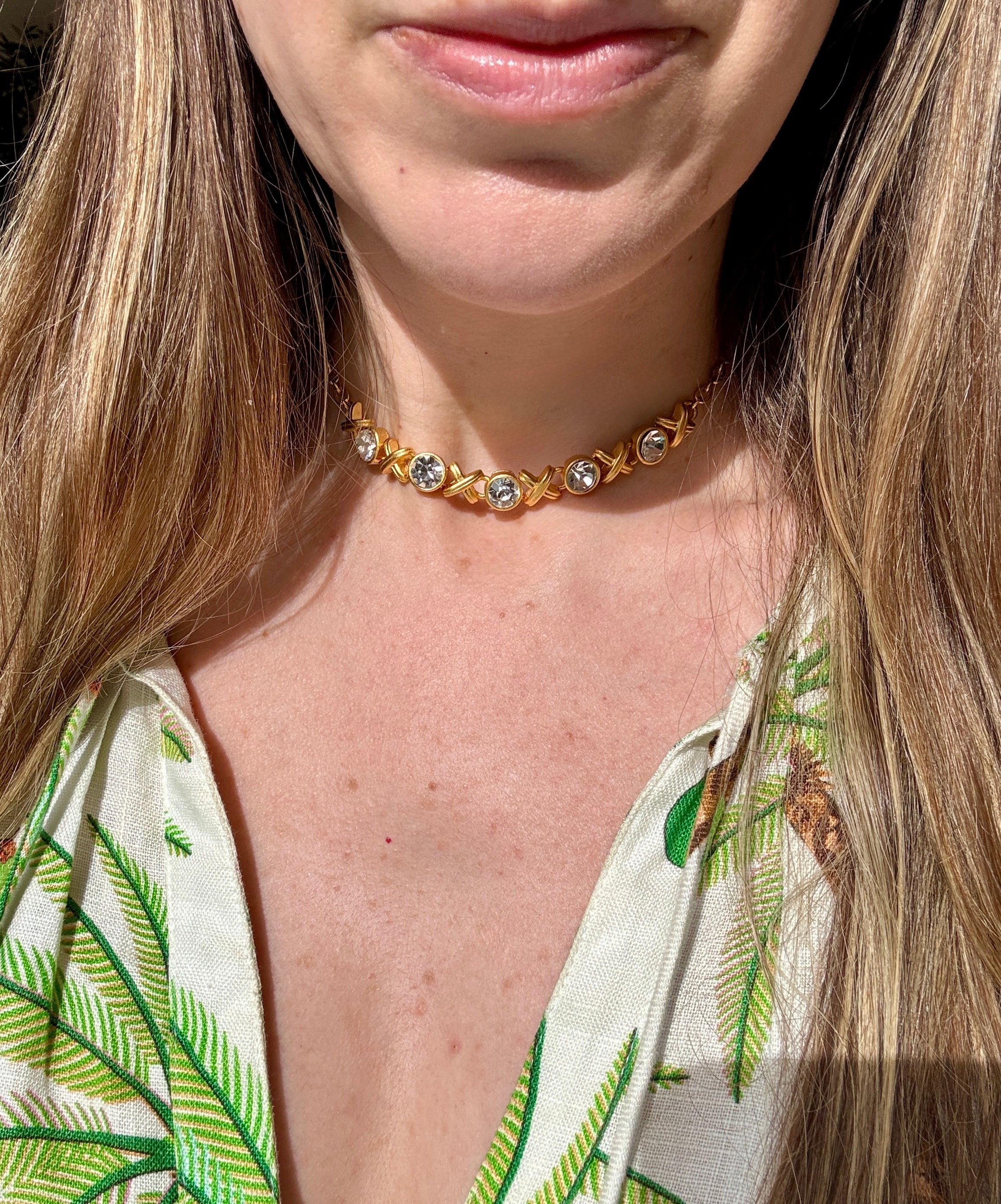 90s Brushed Gold Crystal XOXO Necklace