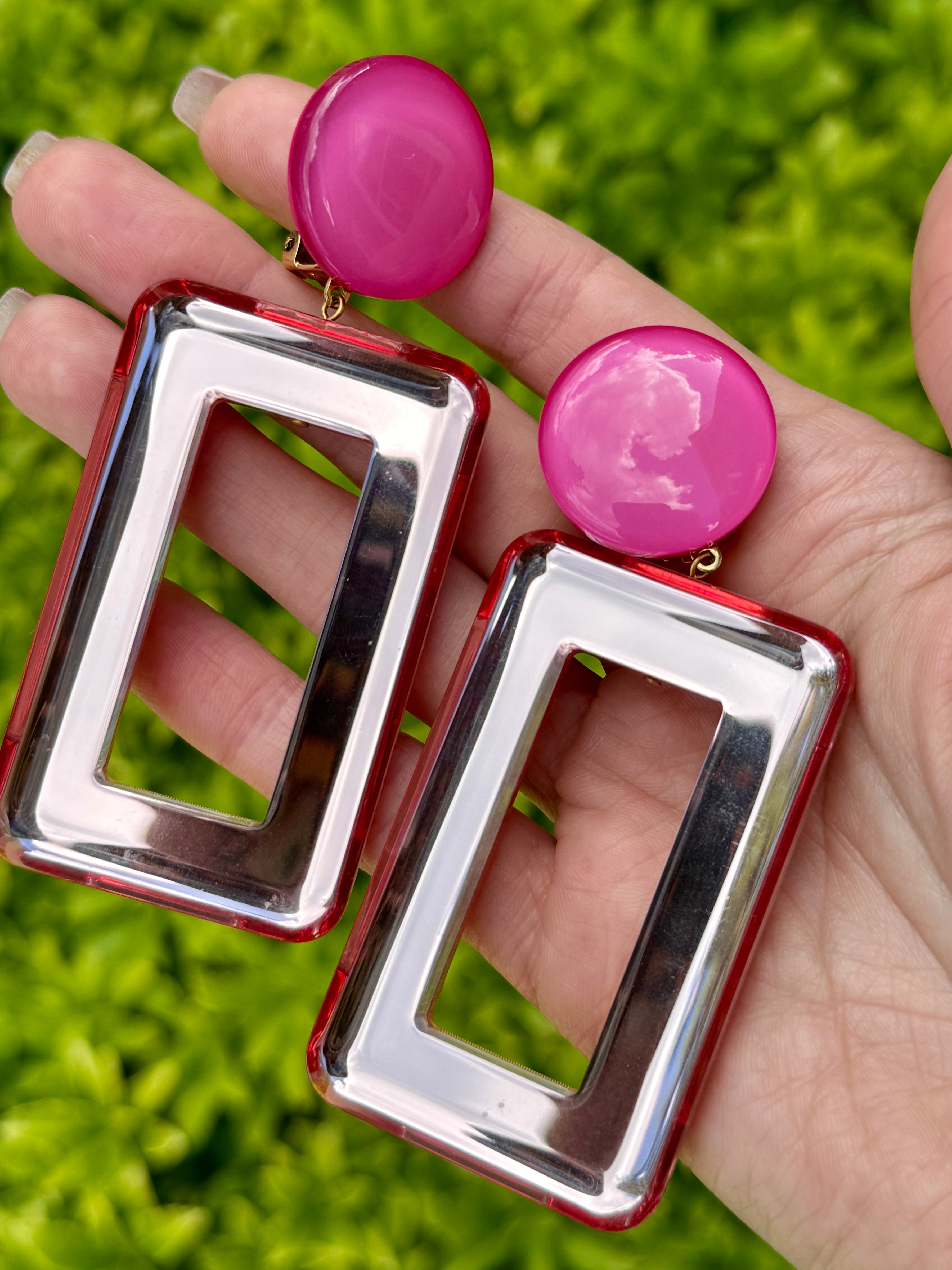 French Light Pink Square Mirrored Clip-On Earrings