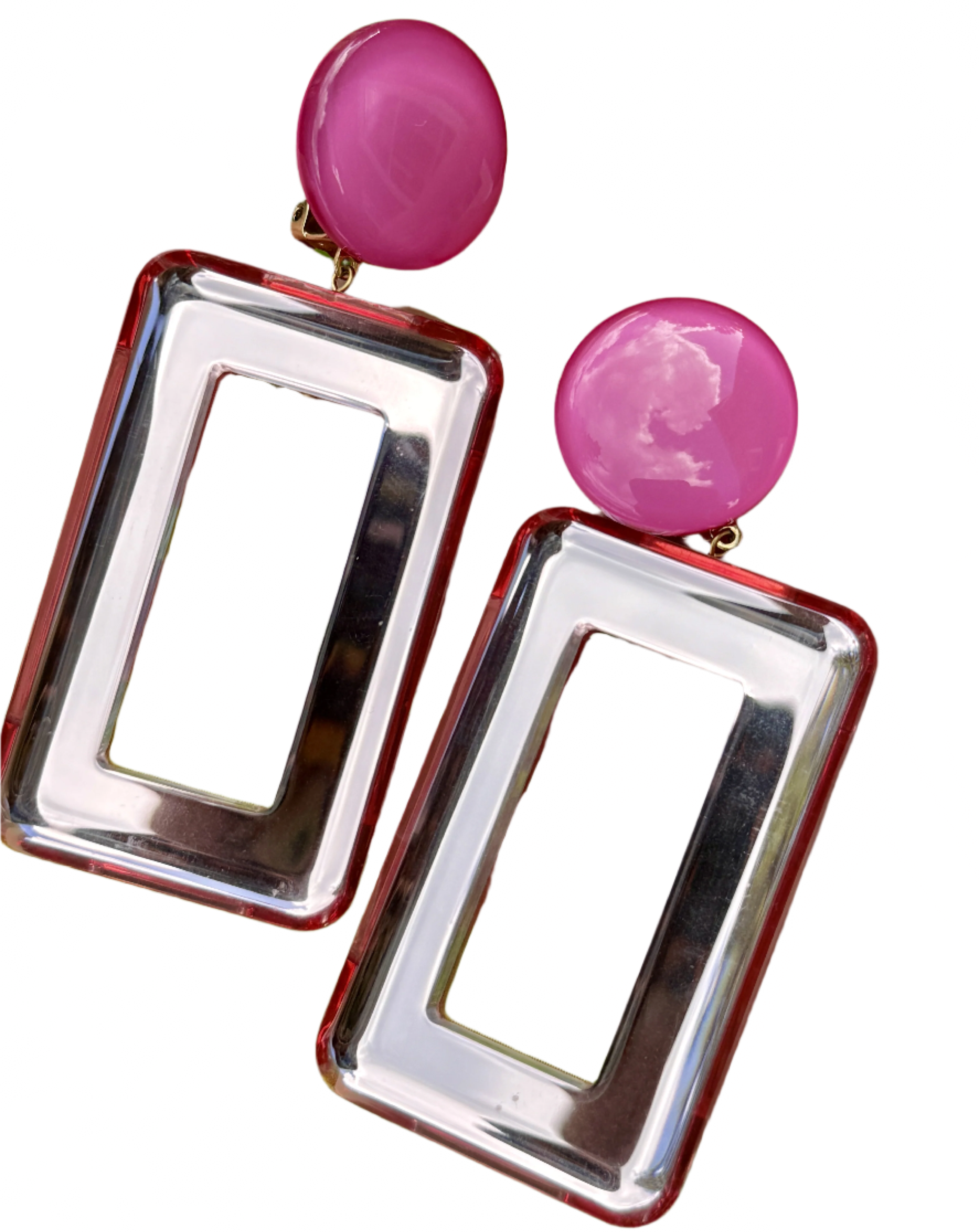 French Light Pink Square Mirrored Clip-On Earrings