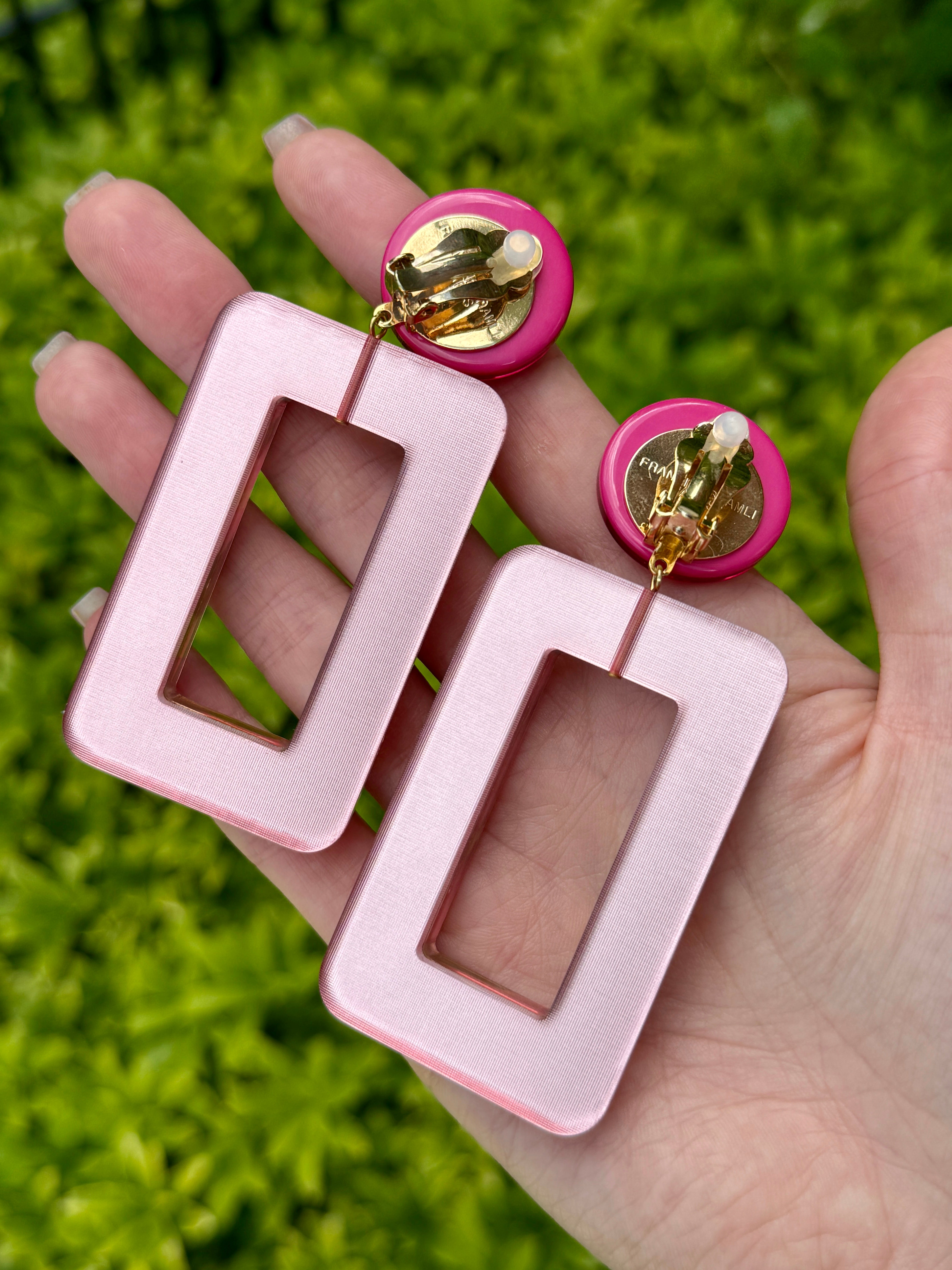 French Light Pink Square Mirrored Clip-On Earrings