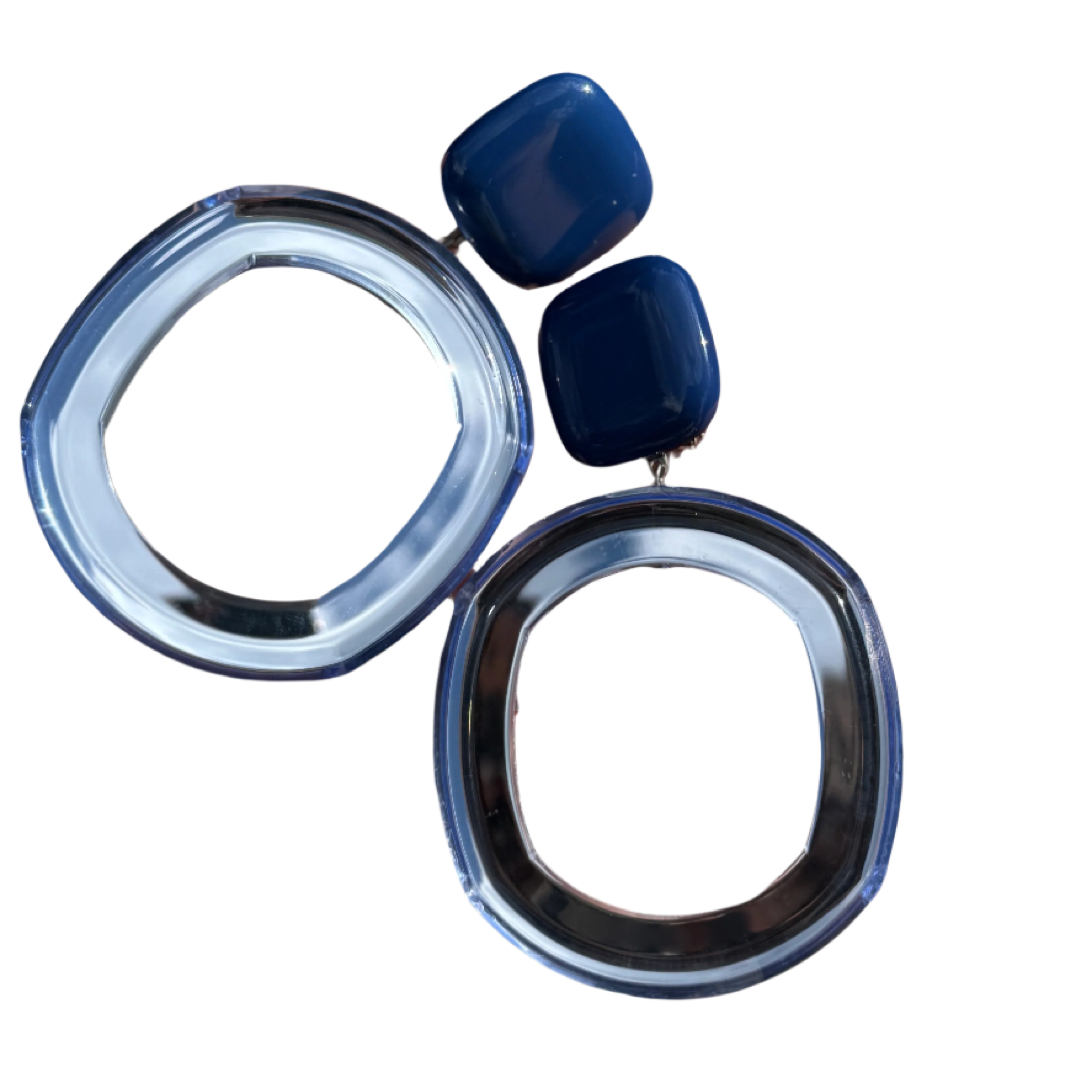 French Designer Blue Mirror Circle Clip-On Earrings