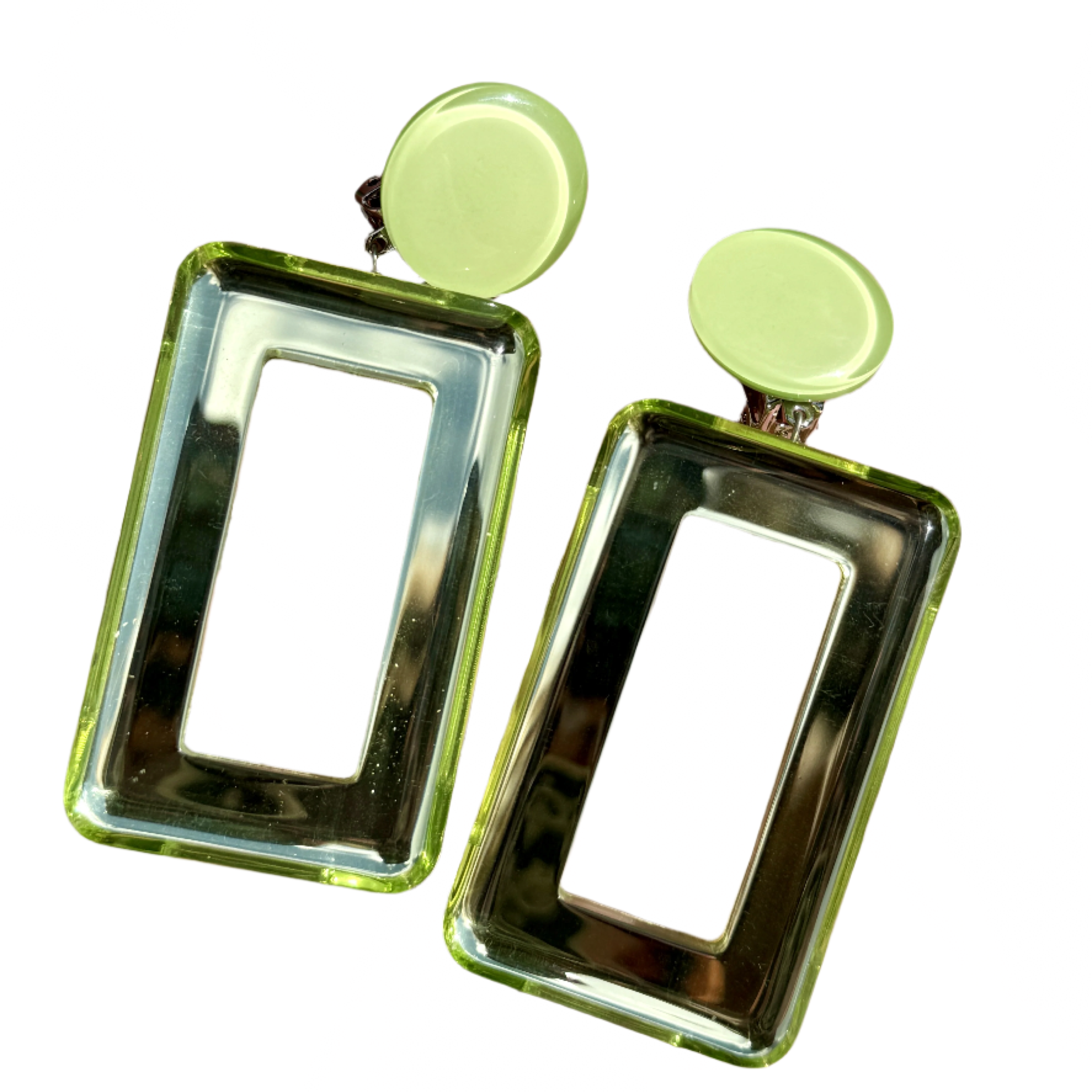 French Spring Green Square Mirrored Clip-On Earrings