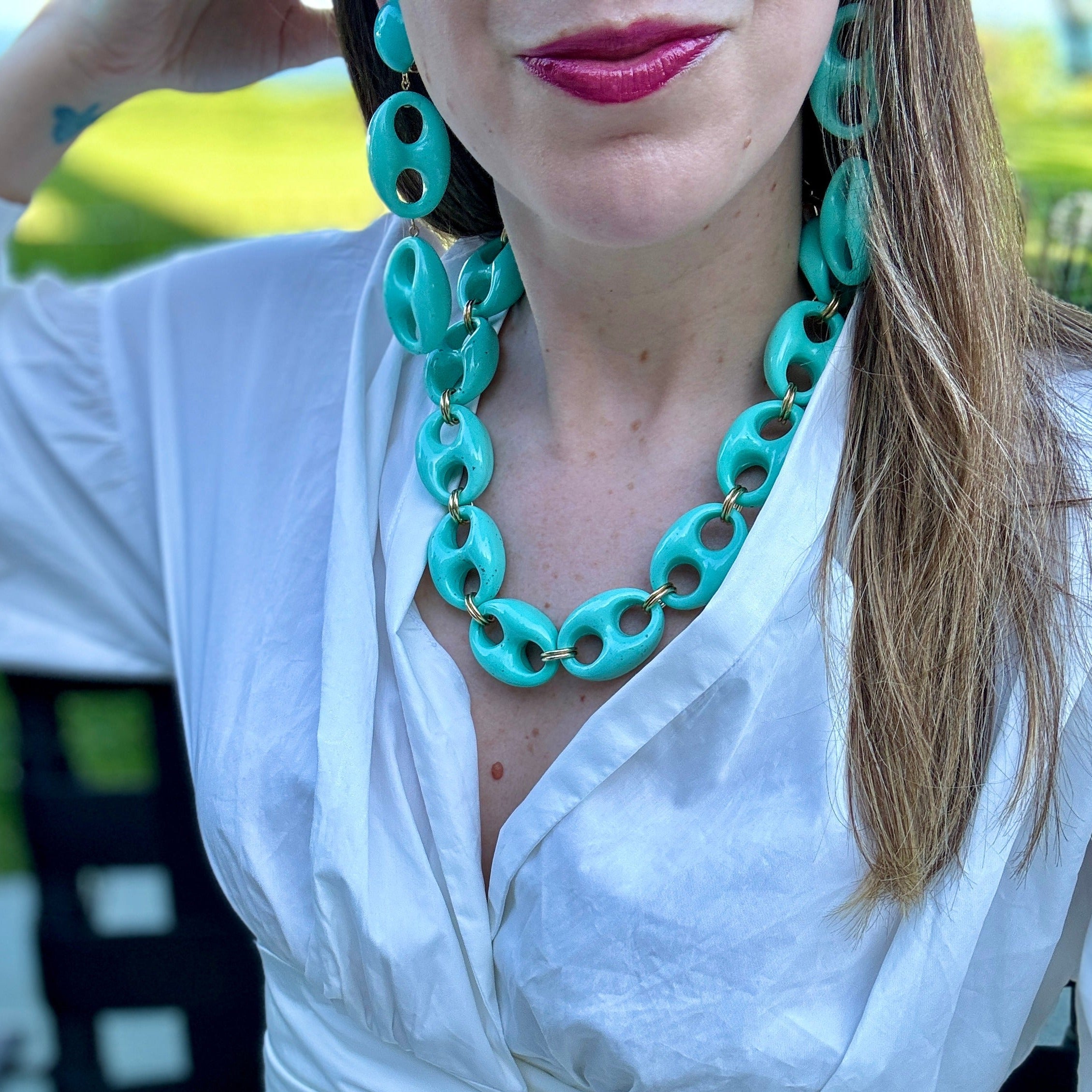 Fabulous Speckled Turquoise Mariner Link Necklace