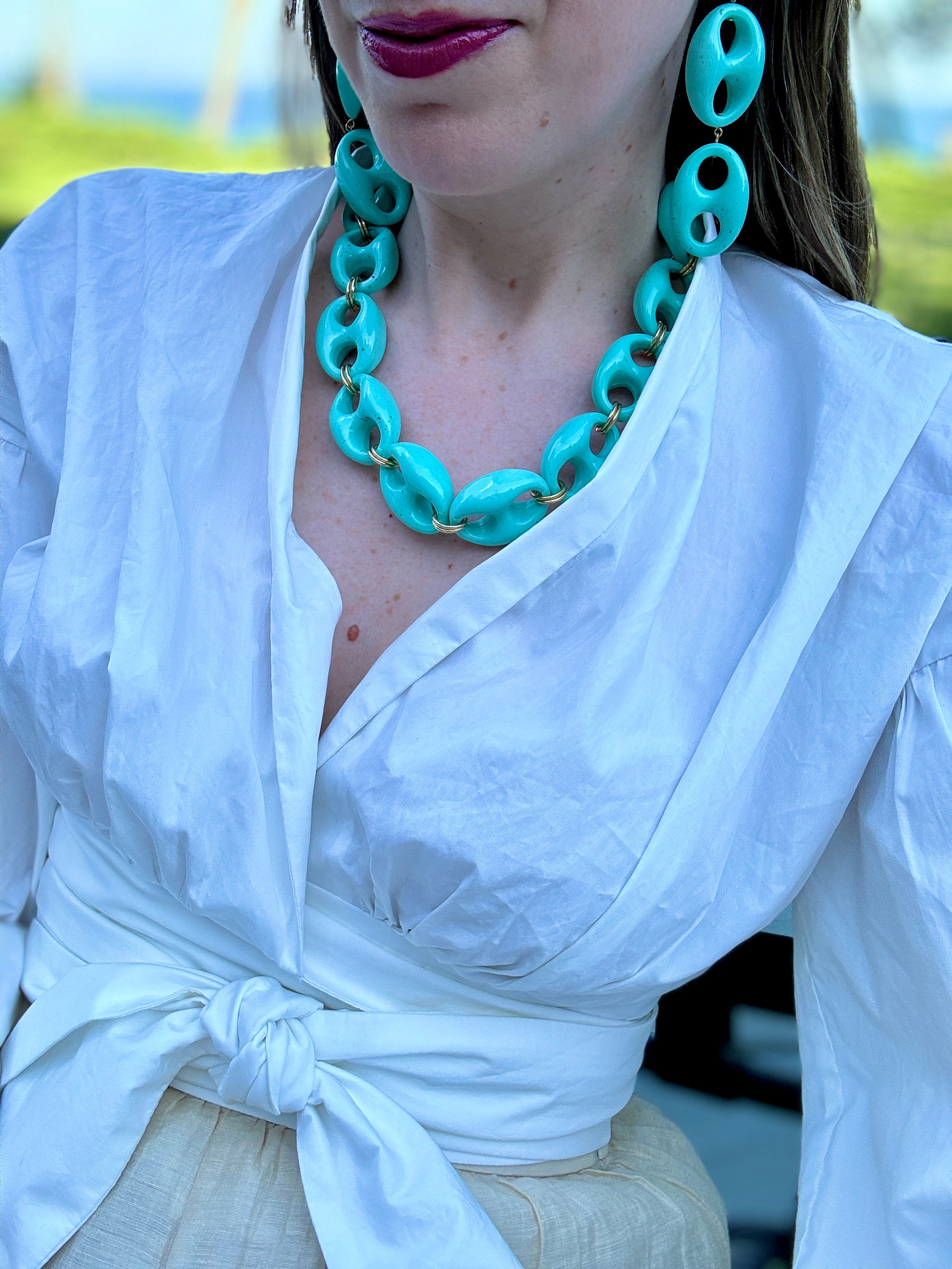 Turquoise Mariner Link Clip-On Earrings