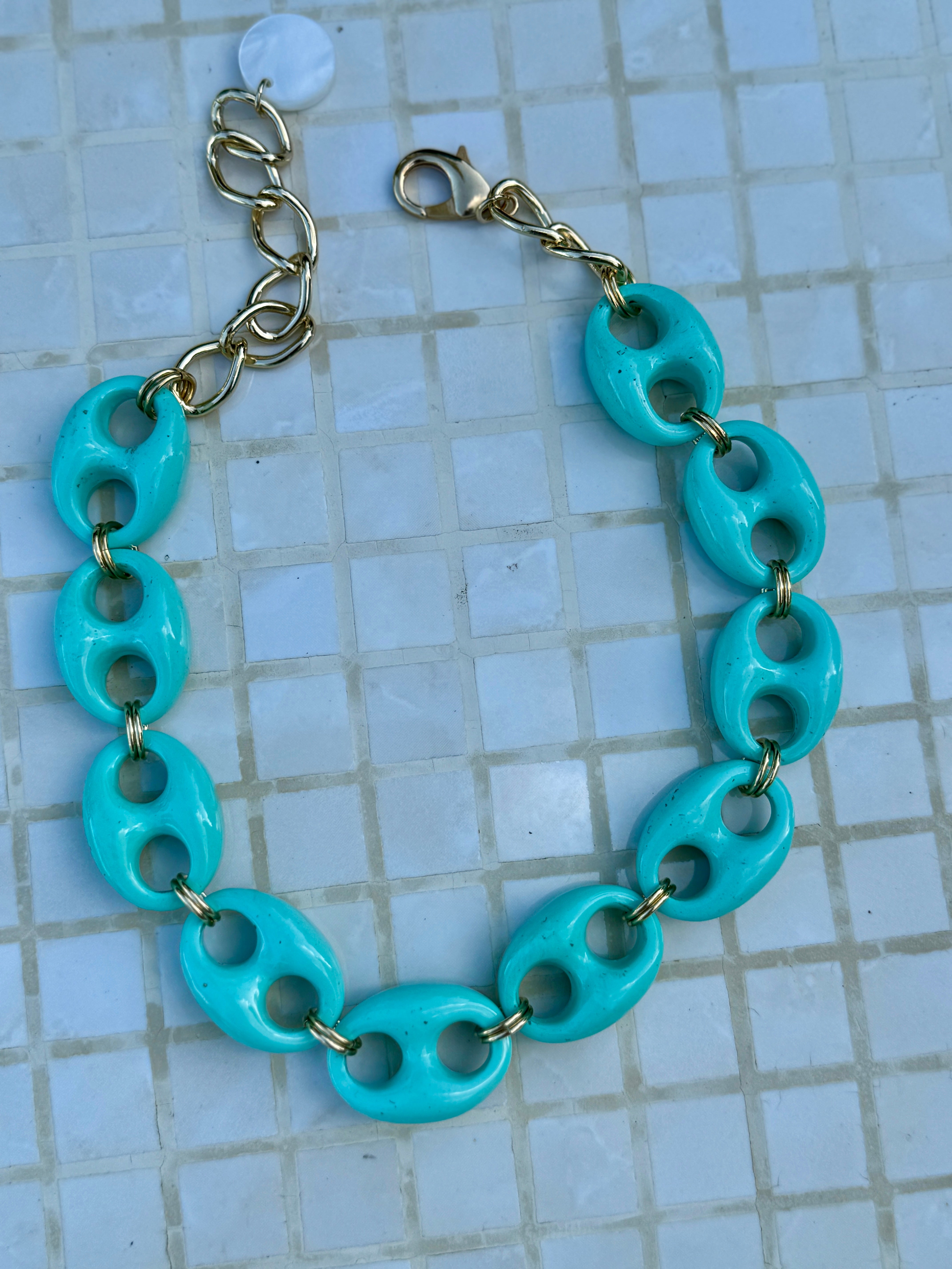 Fabulous Speckled Turquoise Mariner Link Necklace