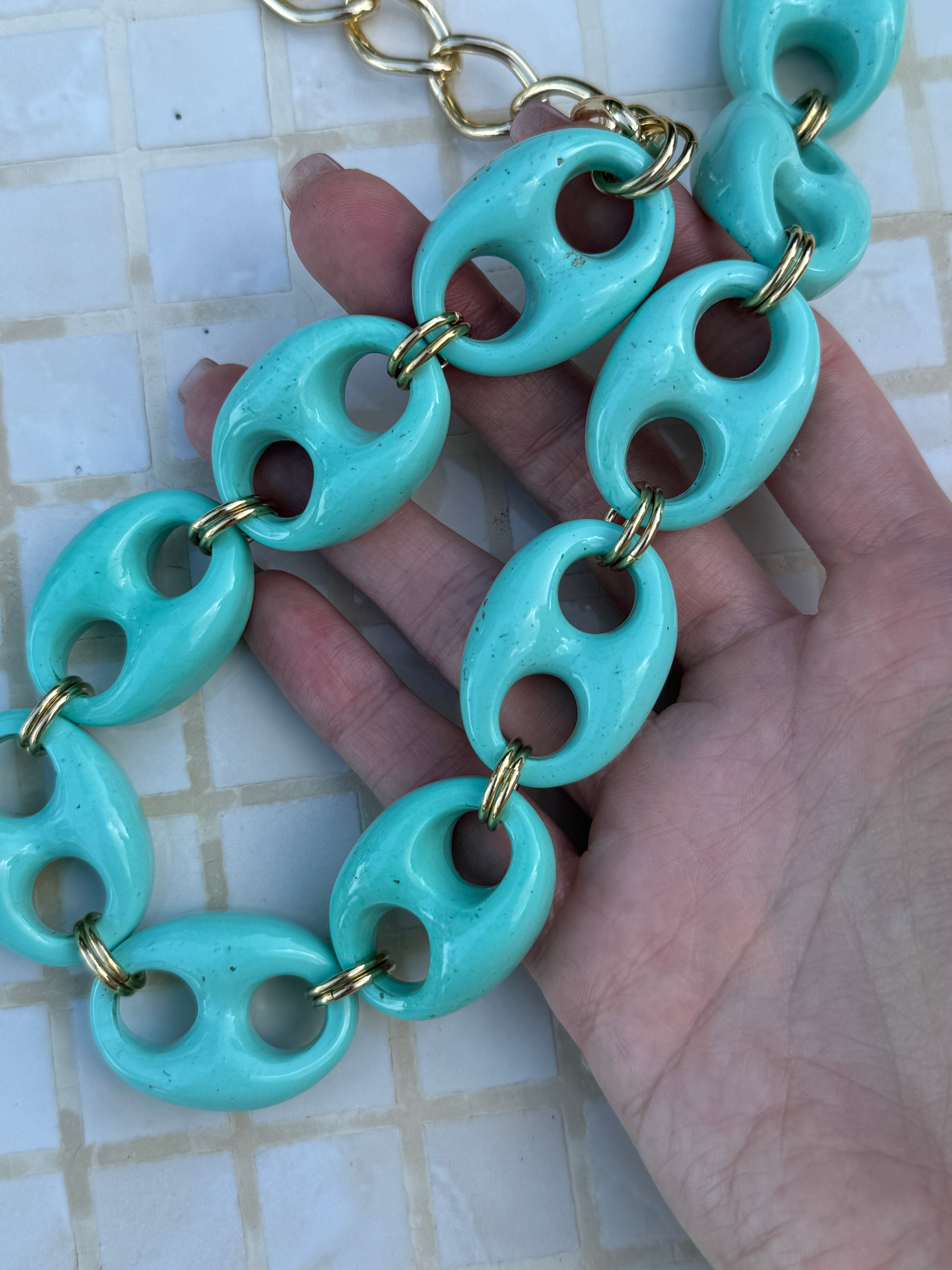 Fabulous Speckled Turquoise Mariner Link Necklace