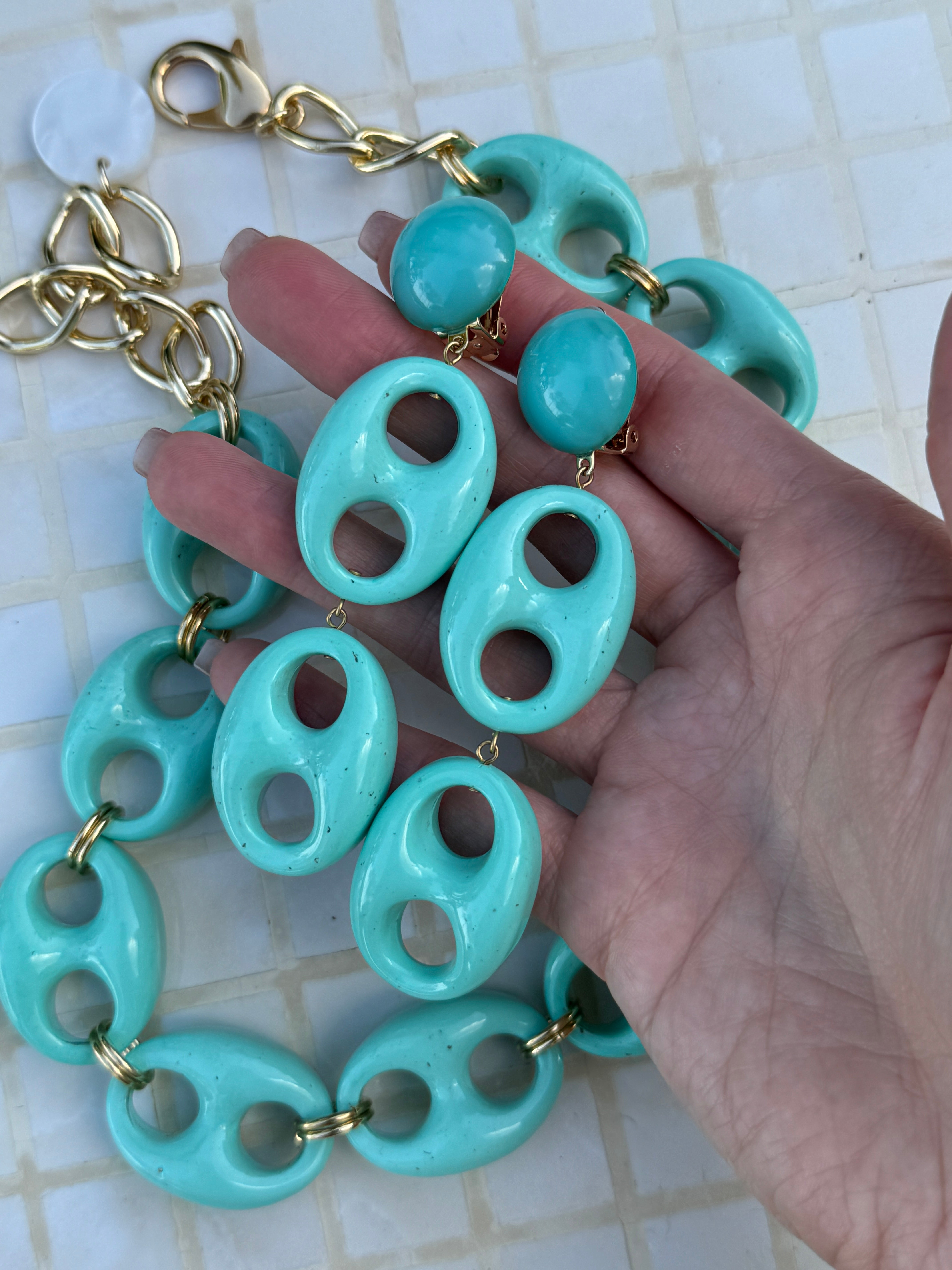 Turquoise Mariner Link Clip-On Earrings