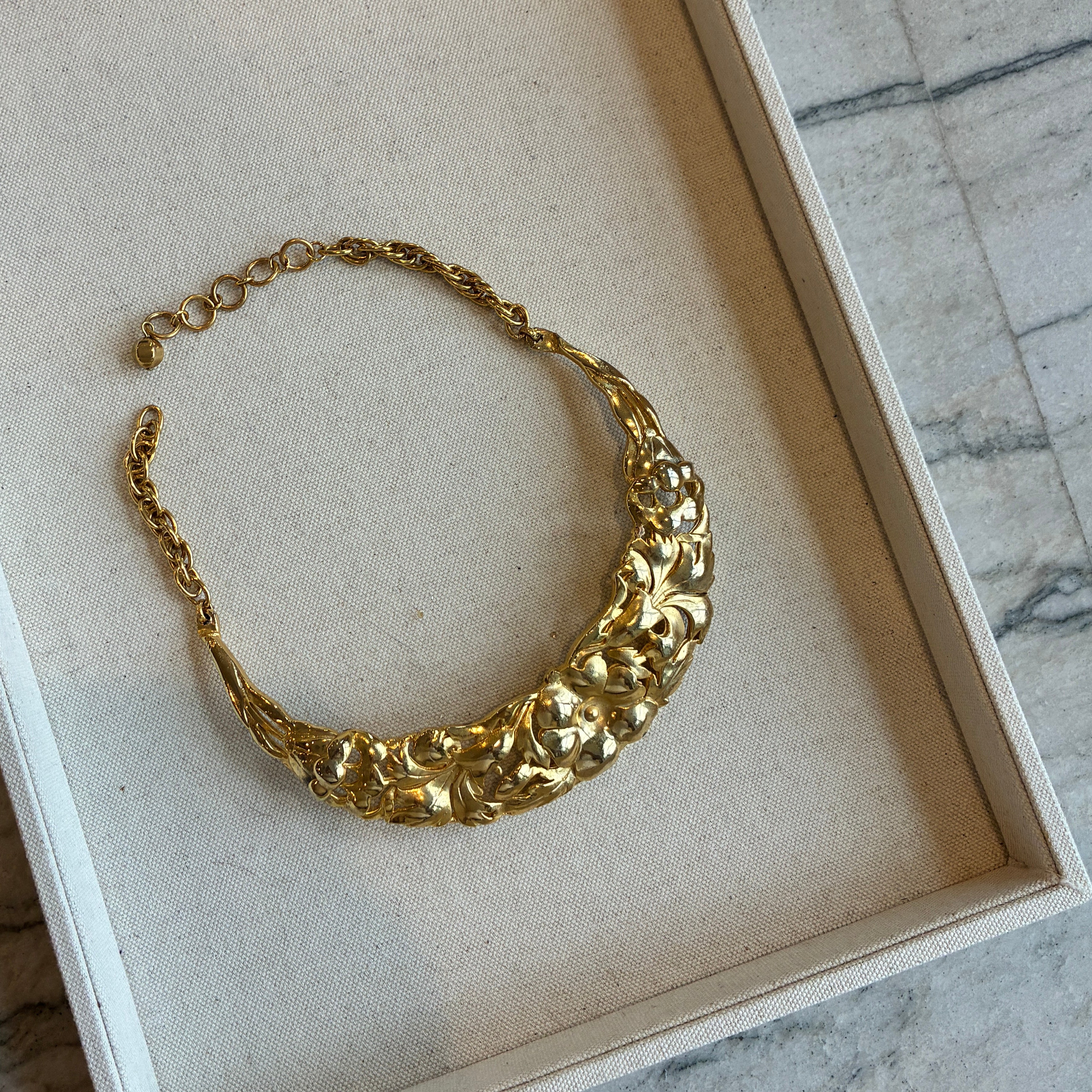 Vintage French Gold Floral Brutalist Collar Necklace