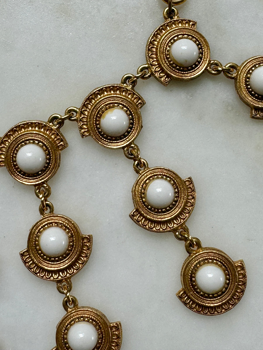 60s Etruscan Revival Gold & White Cascade Necklace