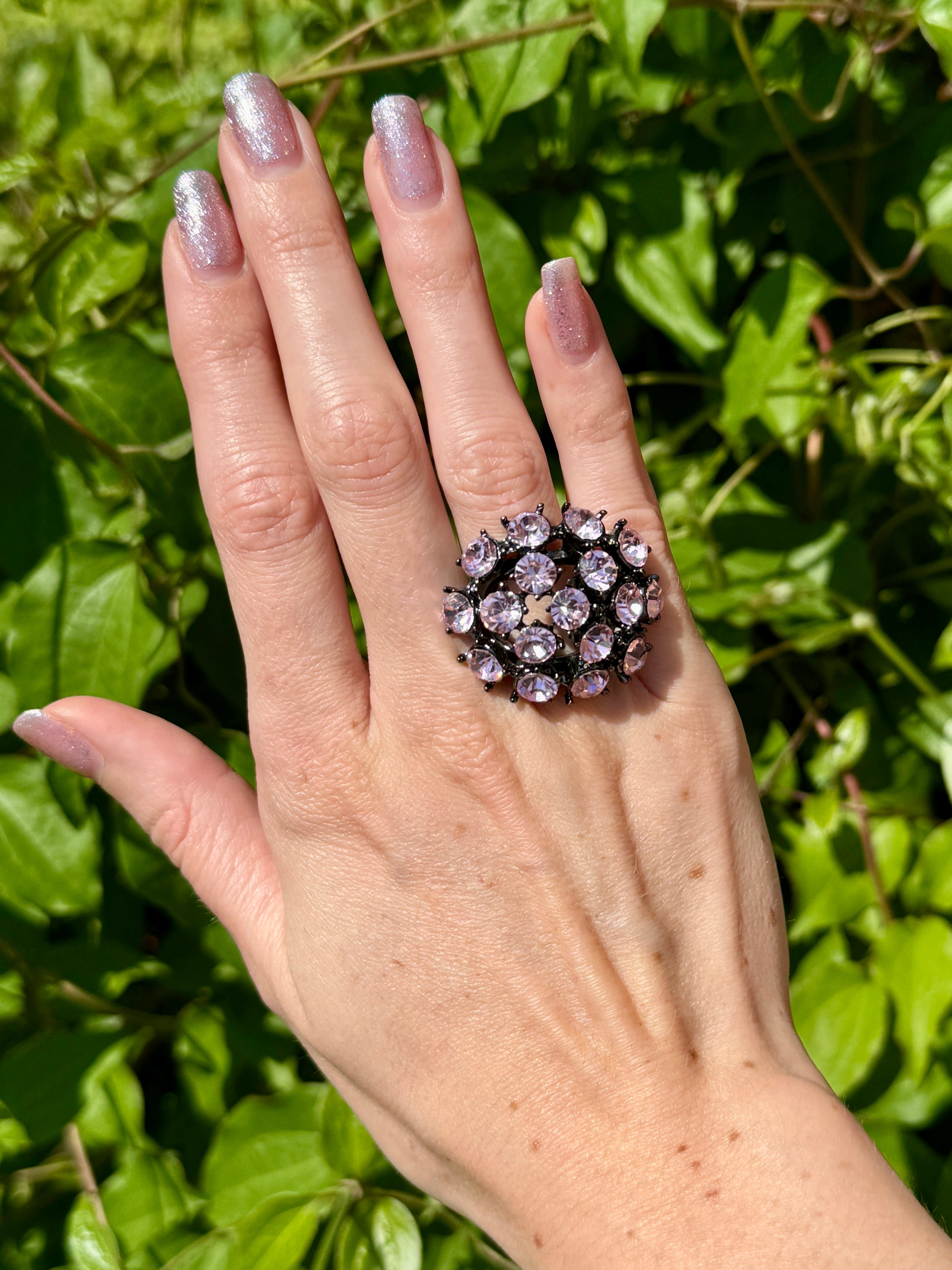 Dazzling Light Pink Crystal Cocktail Ring Size 6