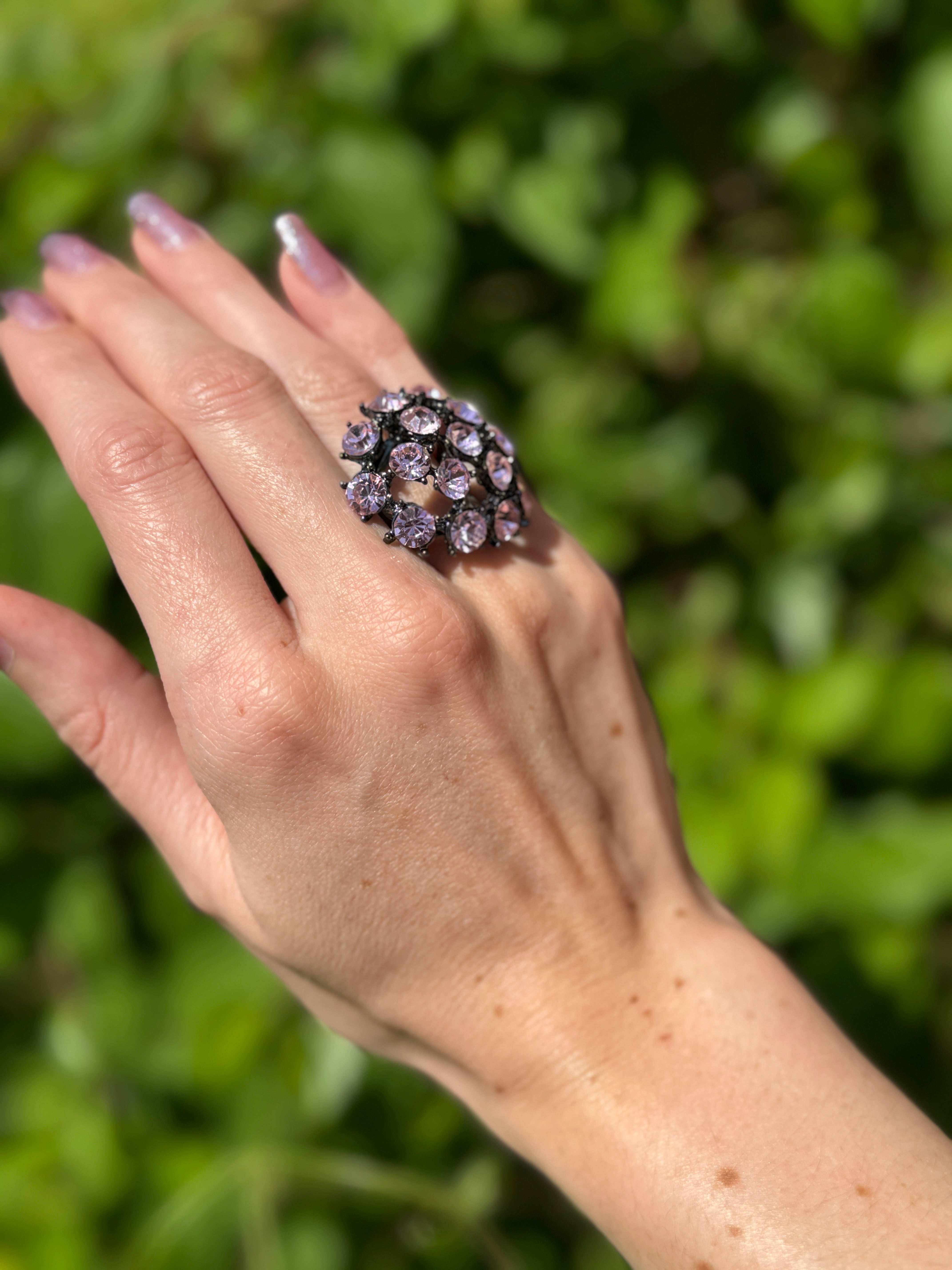 Dazzling Light Pink Crystal Cocktail Ring Size 6