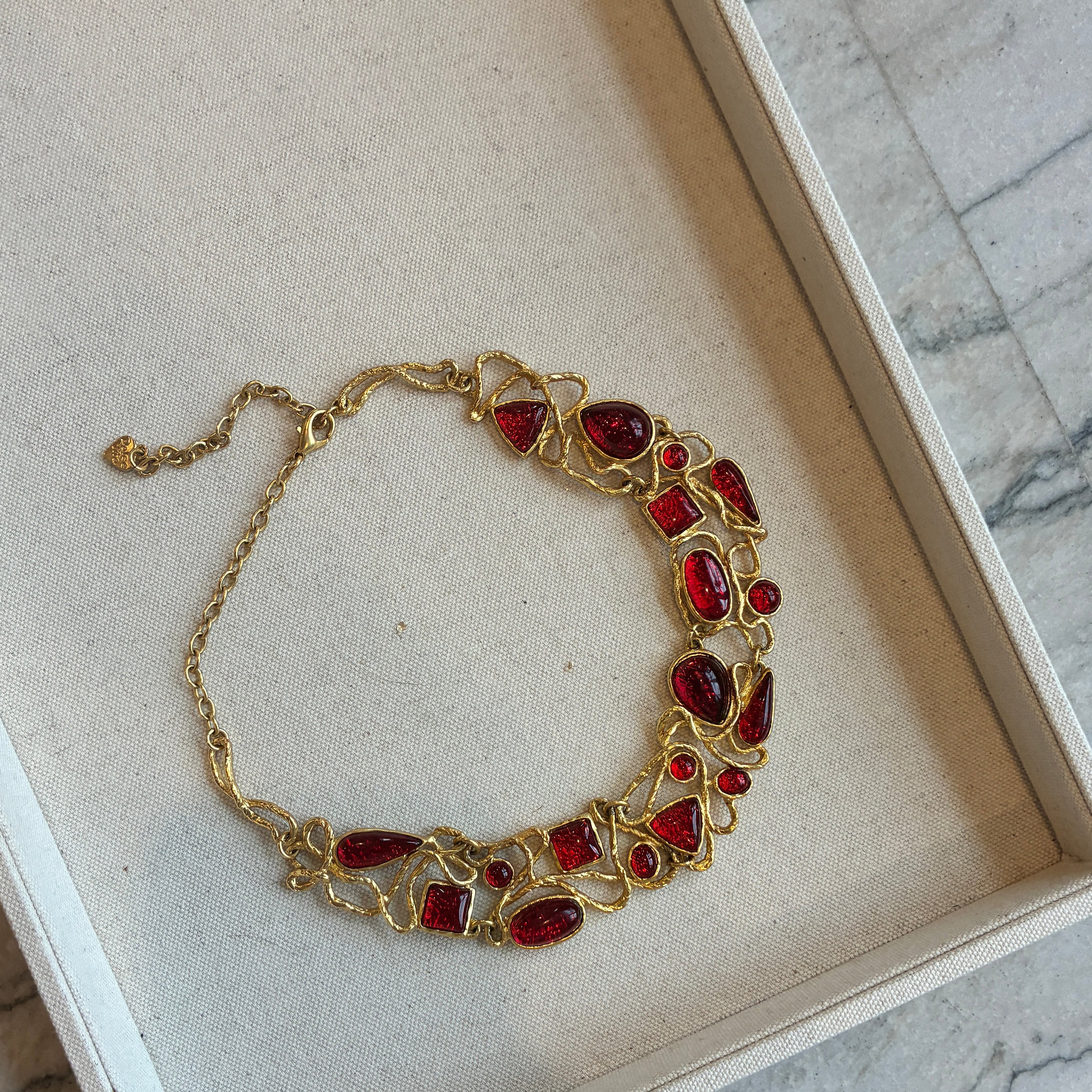 Vintage Designer Dolce Vita Red Mogul Collar Necklace