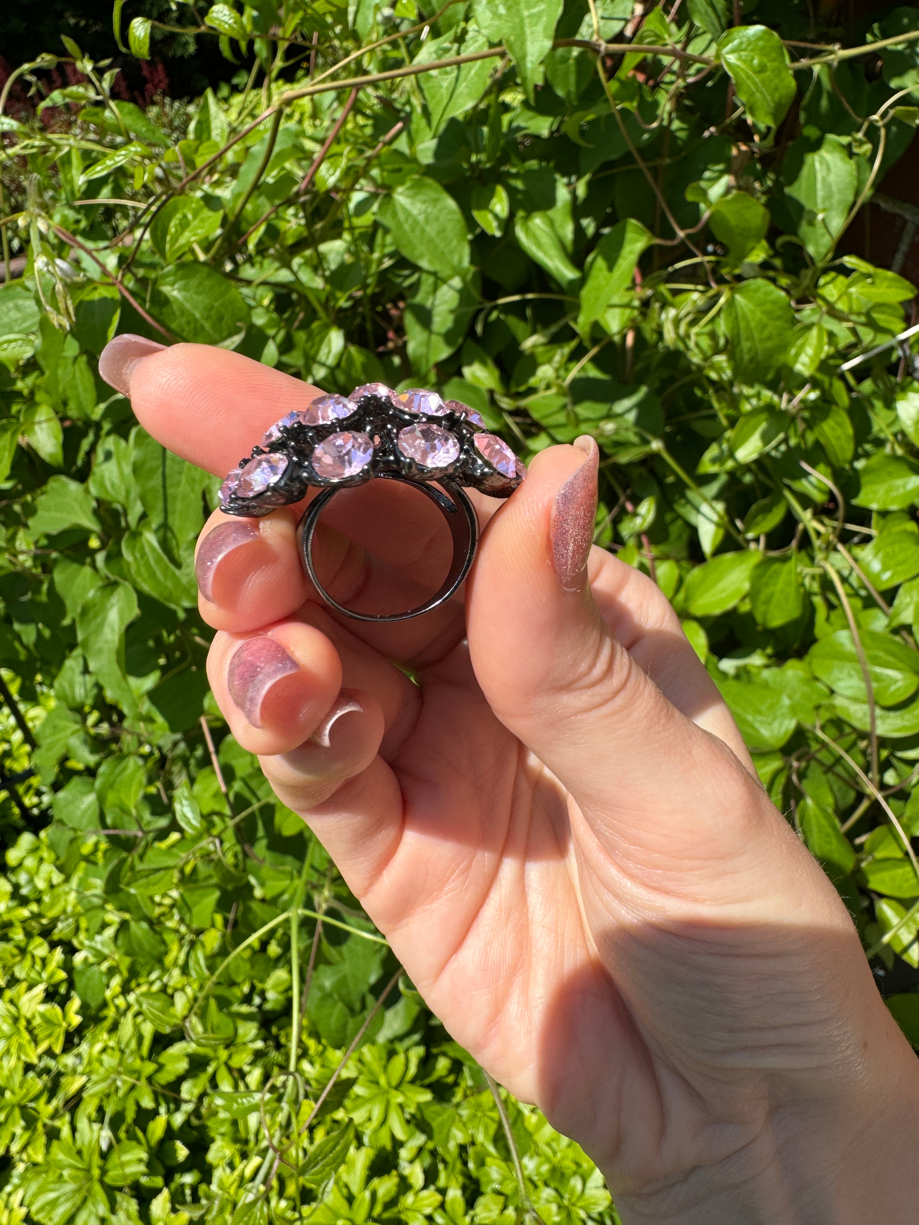 Dazzling Light Pink Crystal Cocktail Ring Size 6