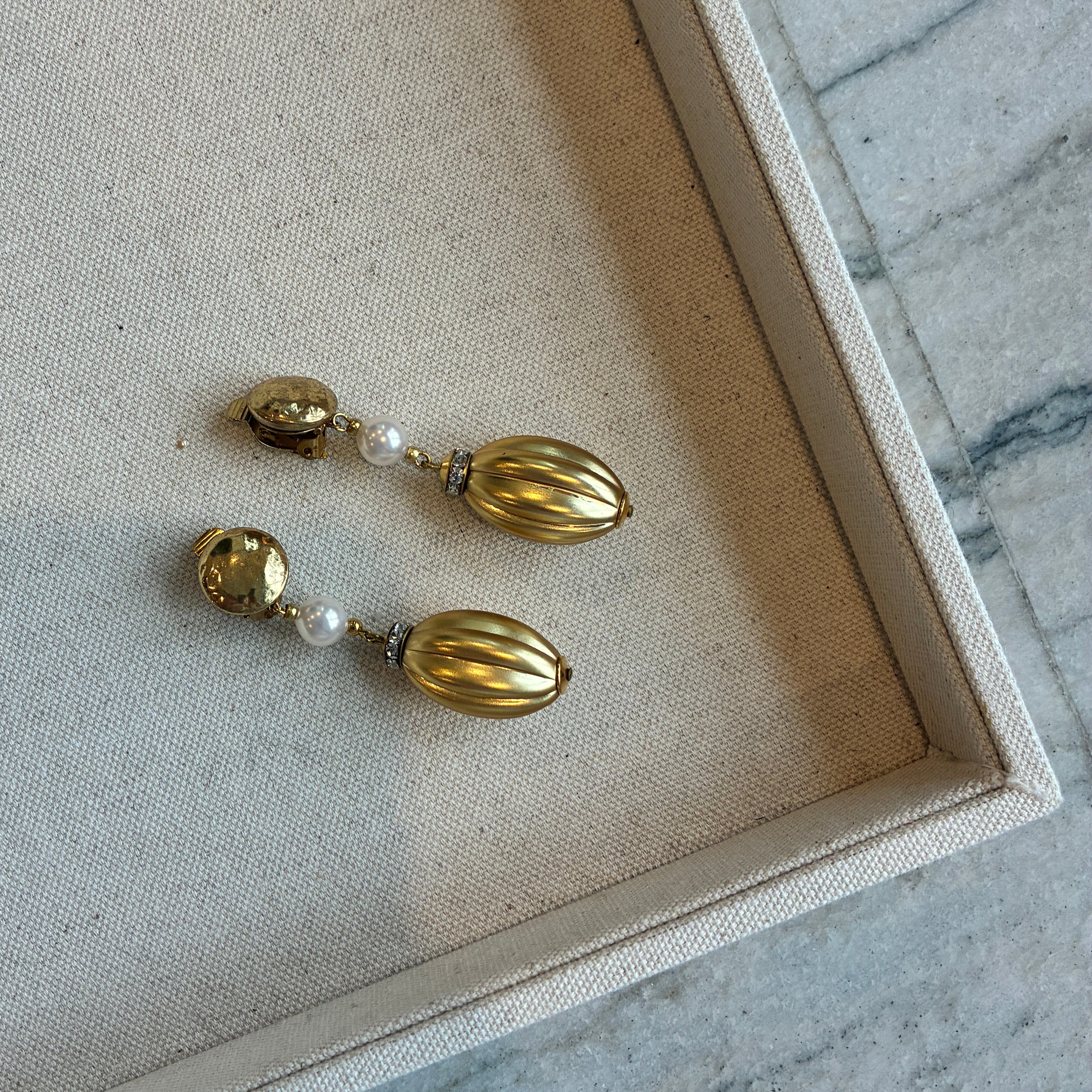 Vintage Delicate Pearl Drop and Gold Clip Earrings