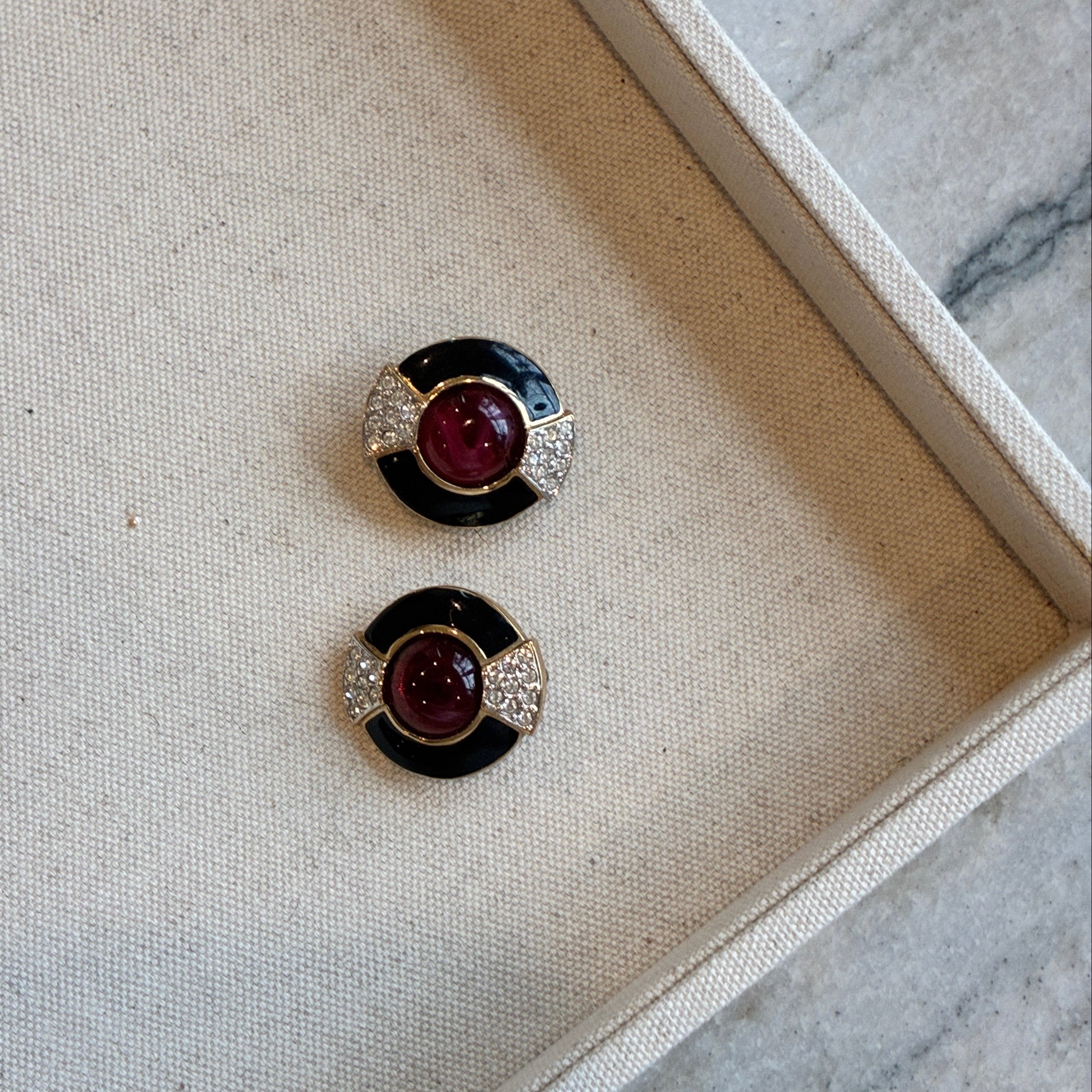 Vintage French Art Deco Red Glass Earrings